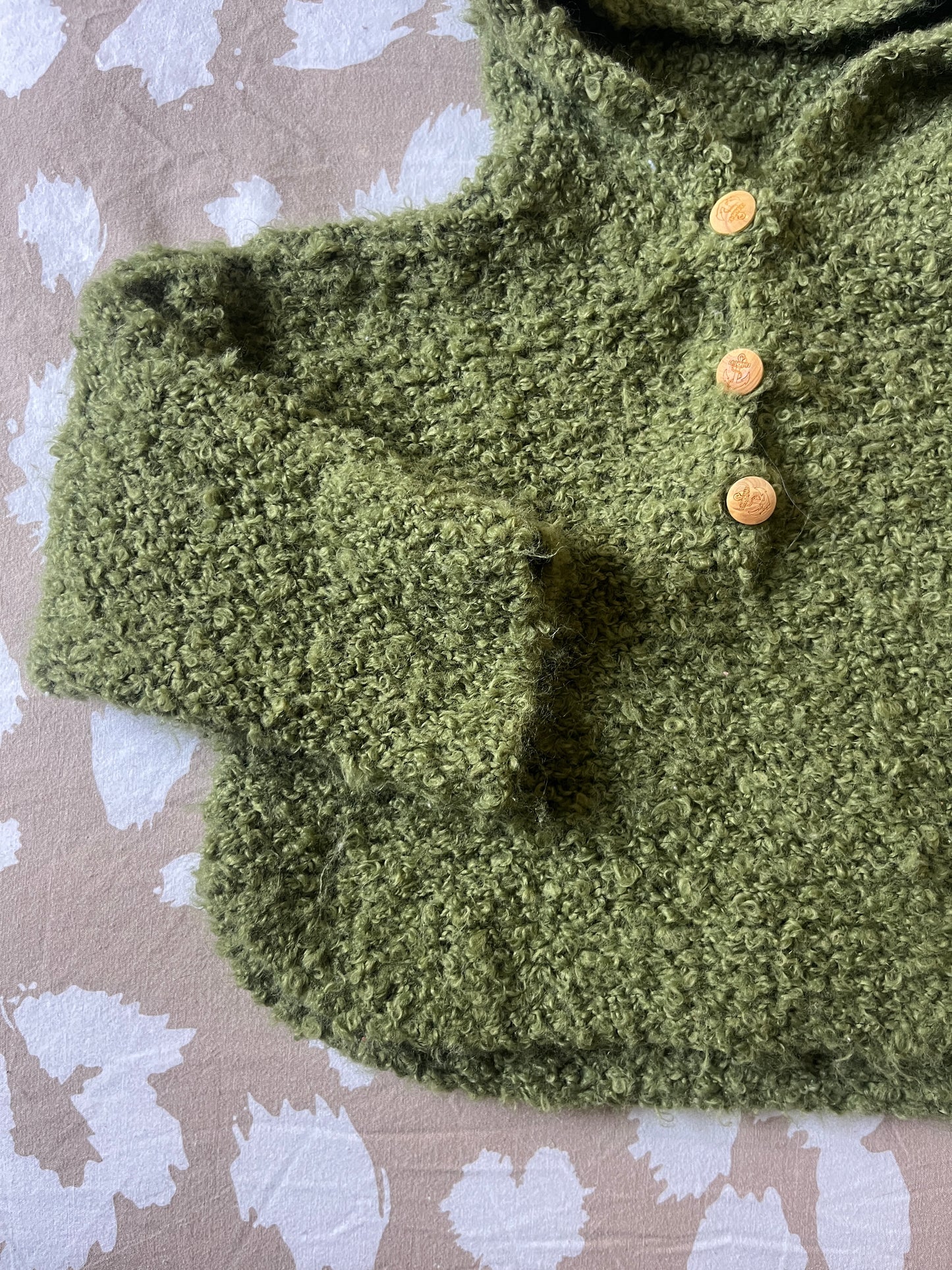 Poncho kaki en laine à capuche - 3/6 mois