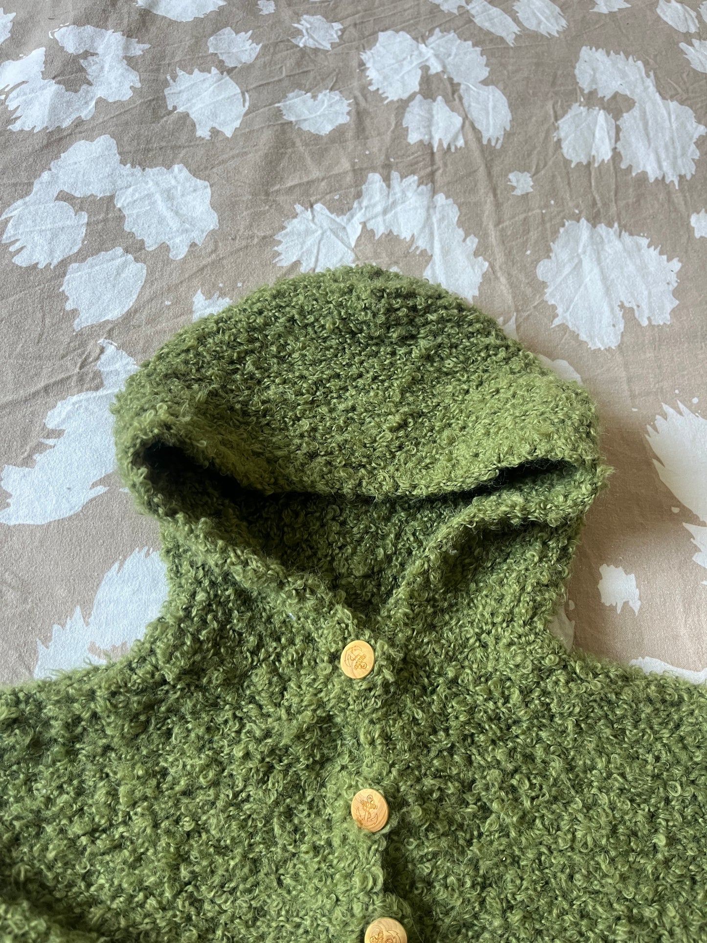 Poncho kaki en laine à capuche - 3/6 mois