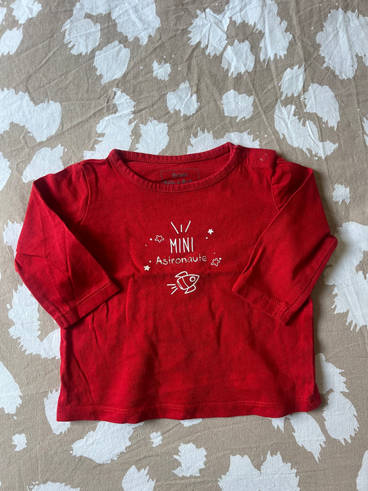 T-shirt à manches longues rouge « mini astronaute » - 6 mois