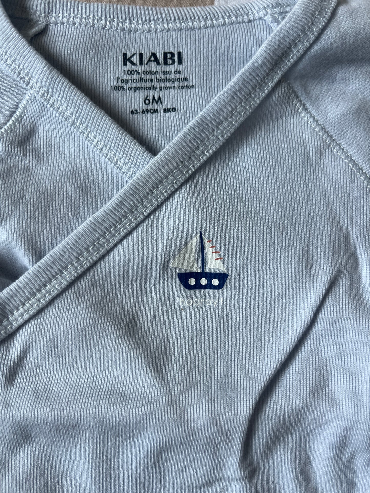 Body à manches courtes bleu ciel bateau - 6 mois