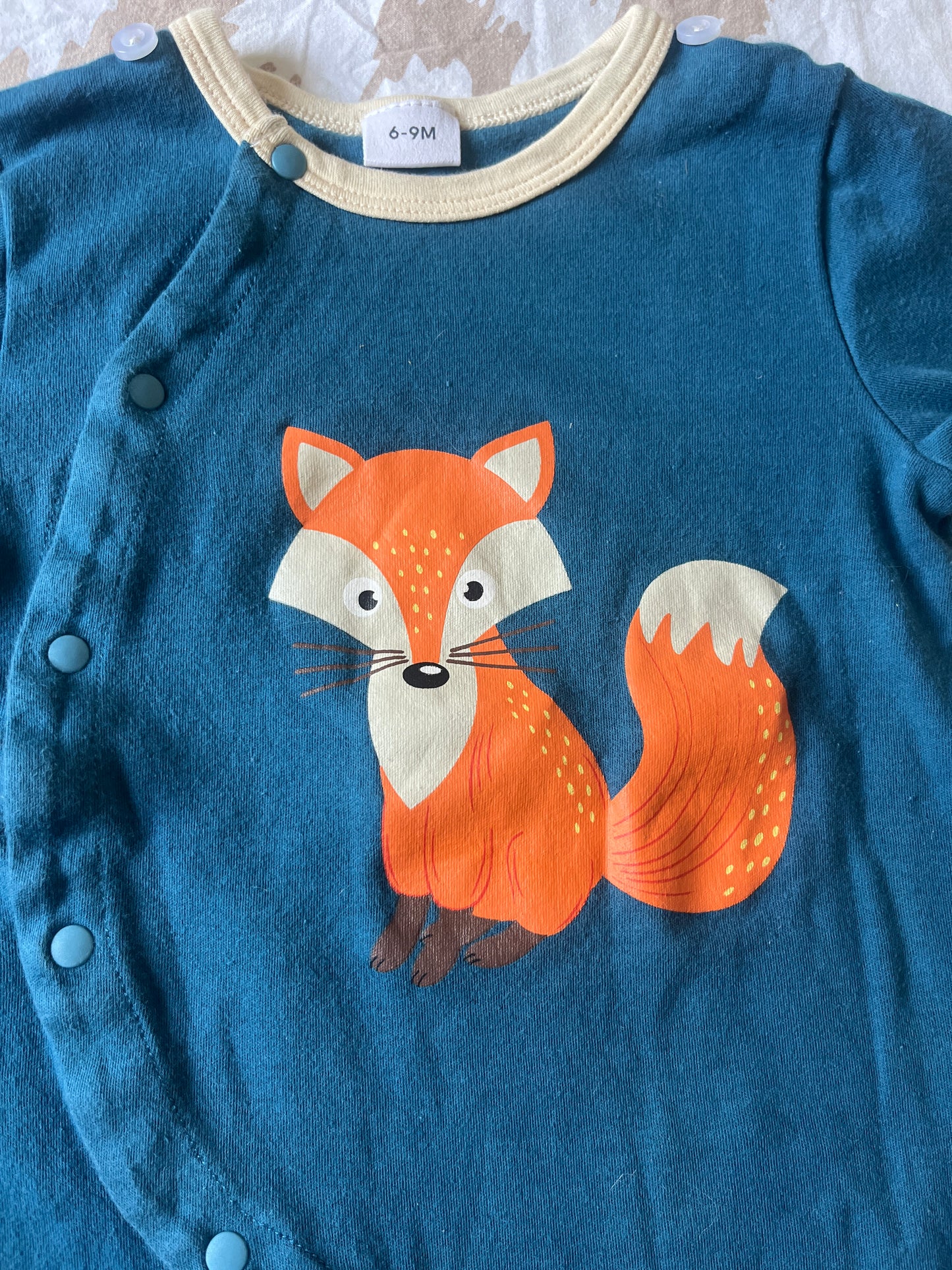 Pyjama sans pieds bleu canard avec renard - 6/9 mois