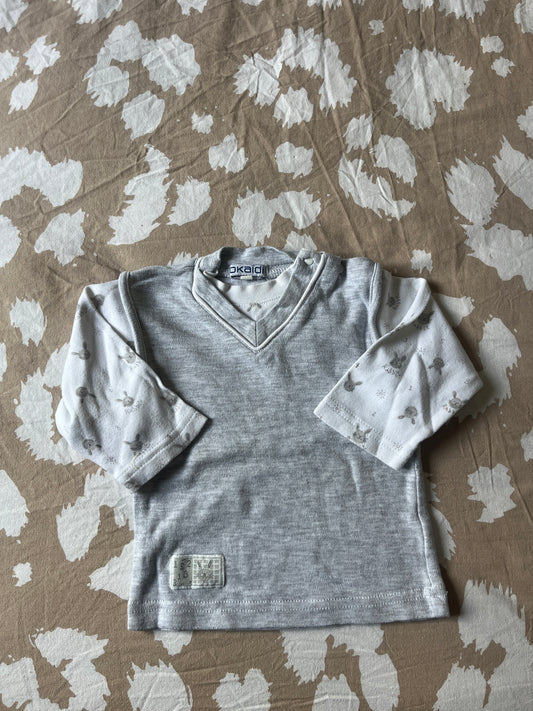 Pull à manches longues gris avec motifs lapins - 6 mois