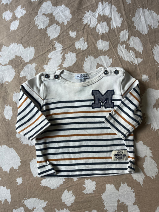T-shirt à manches longues à rayures broderie M - 6 mois