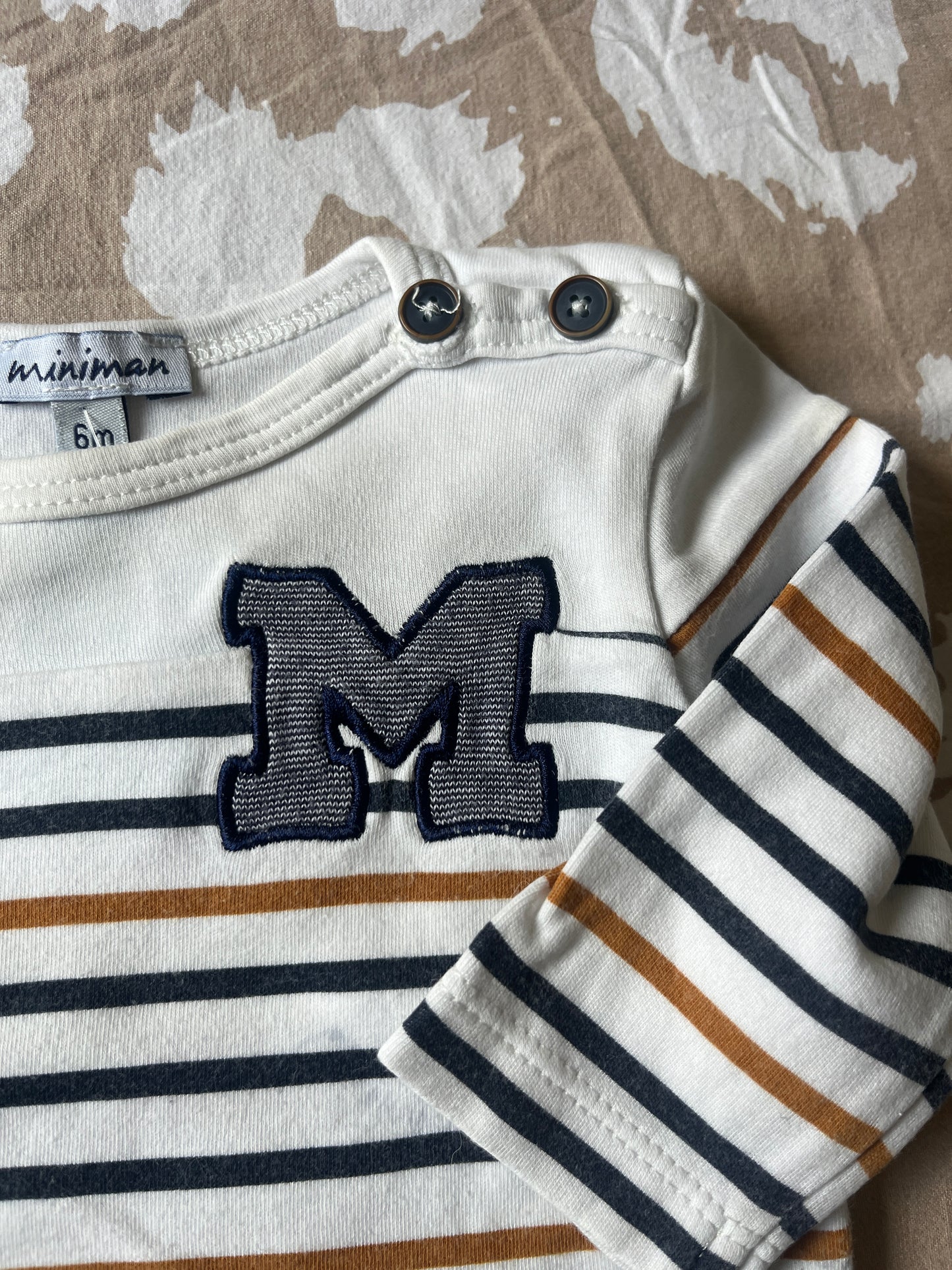 T-shirt à manches longues à rayures broderie M - 6 mois