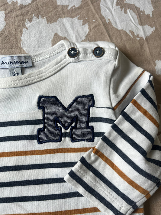 T-shirt à manches longues à rayures broderie M - 6 mois