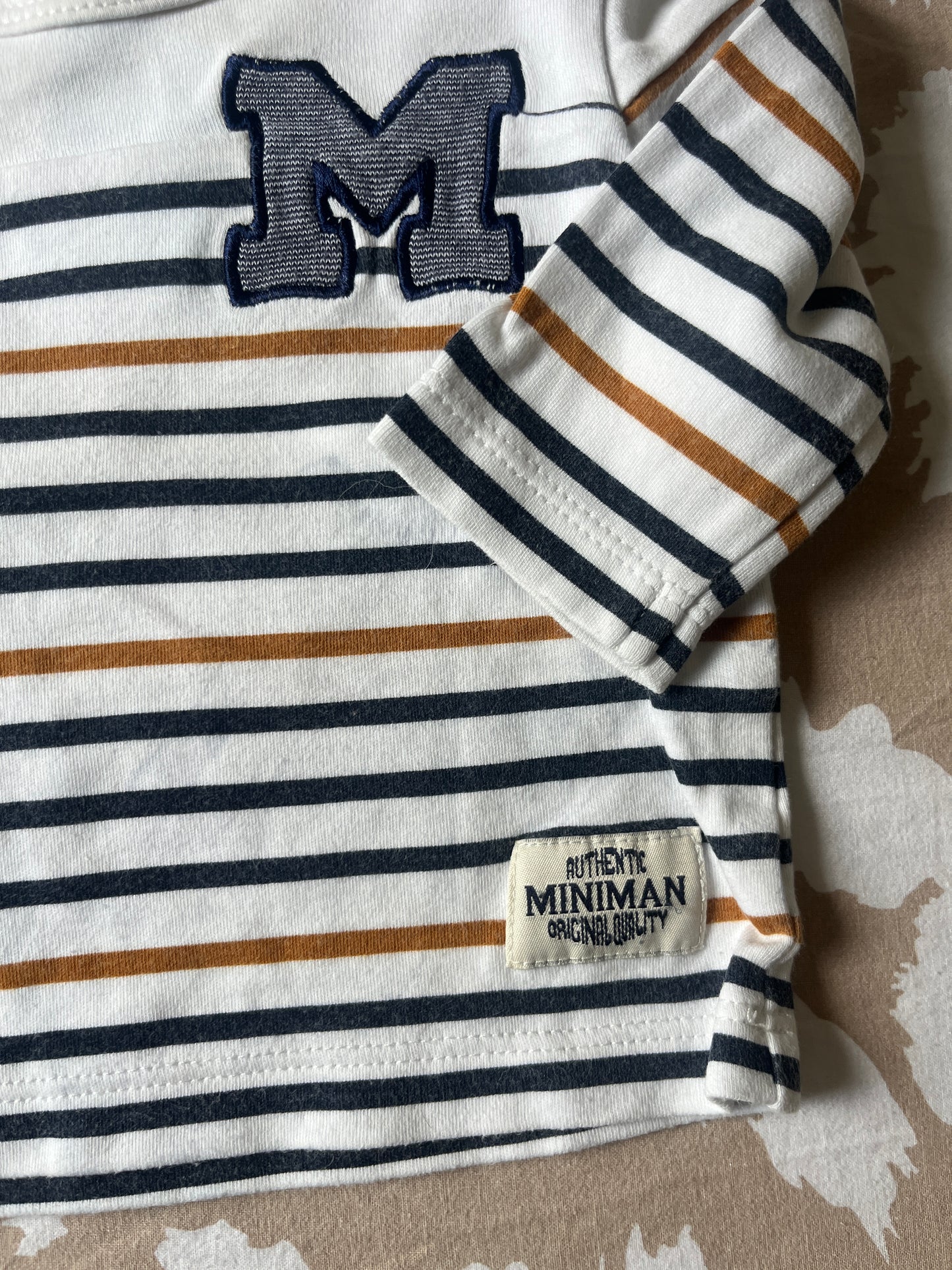 T-shirt à manches longues à rayures broderie M - 6 mois