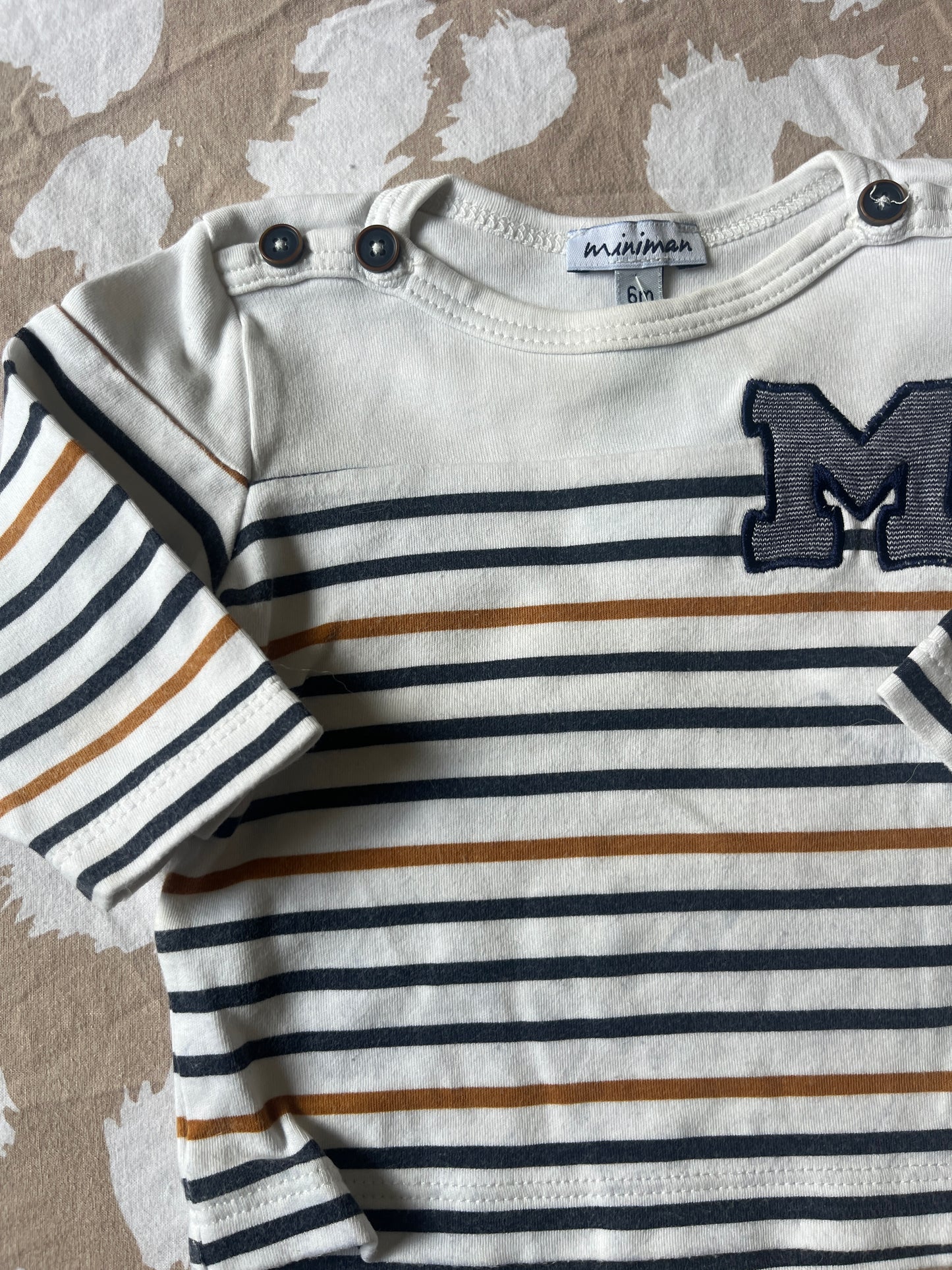 T-shirt à manches longues à rayures broderie M - 6 mois