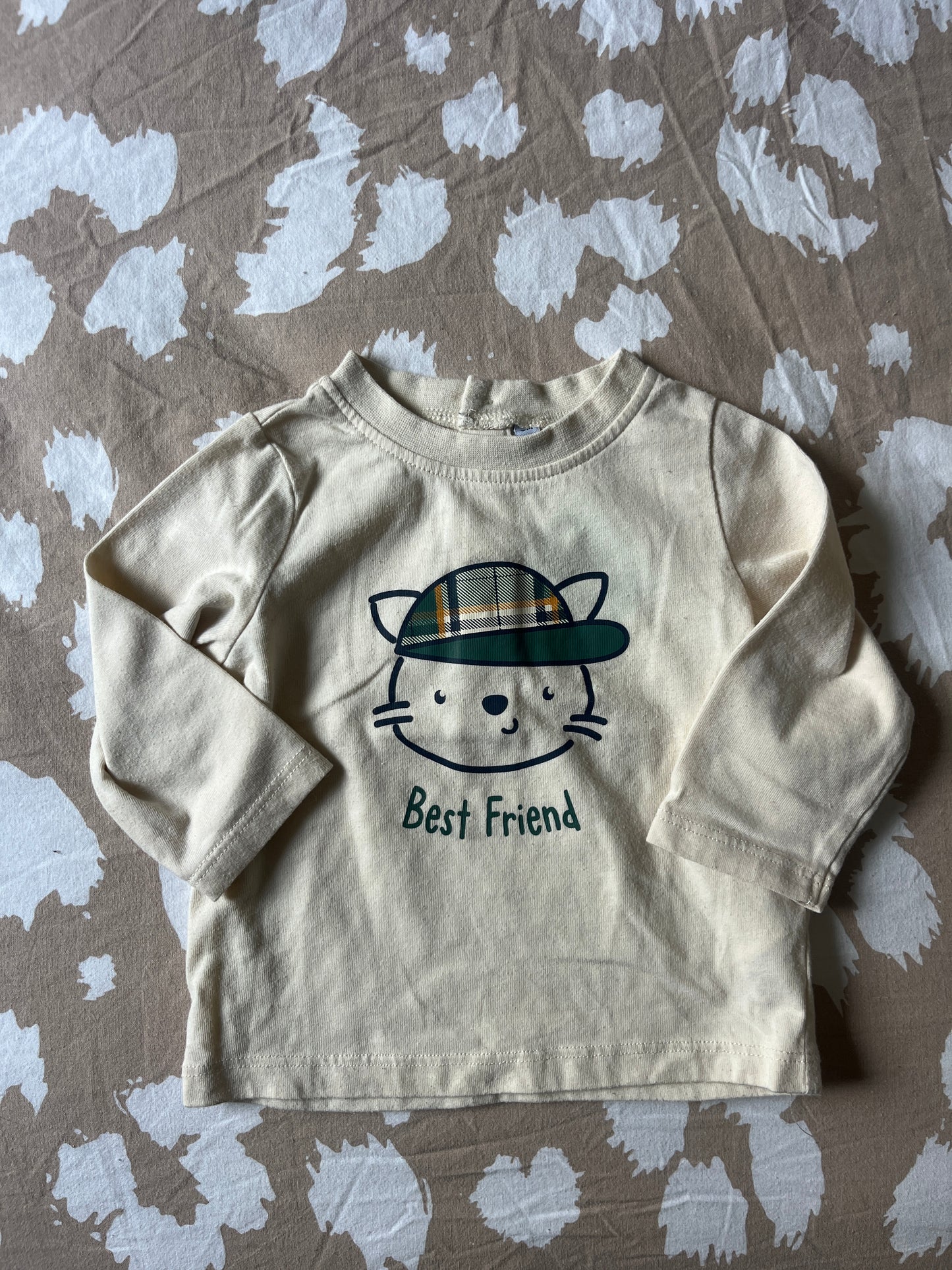 T-shirt à manches longues beige avec renard - 6 mois