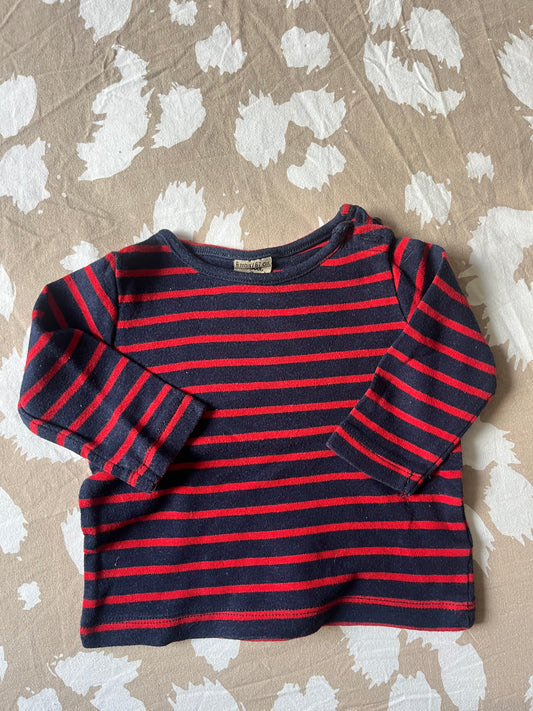T-shirt à manches longues rayures bleues et rouges - 6 mois