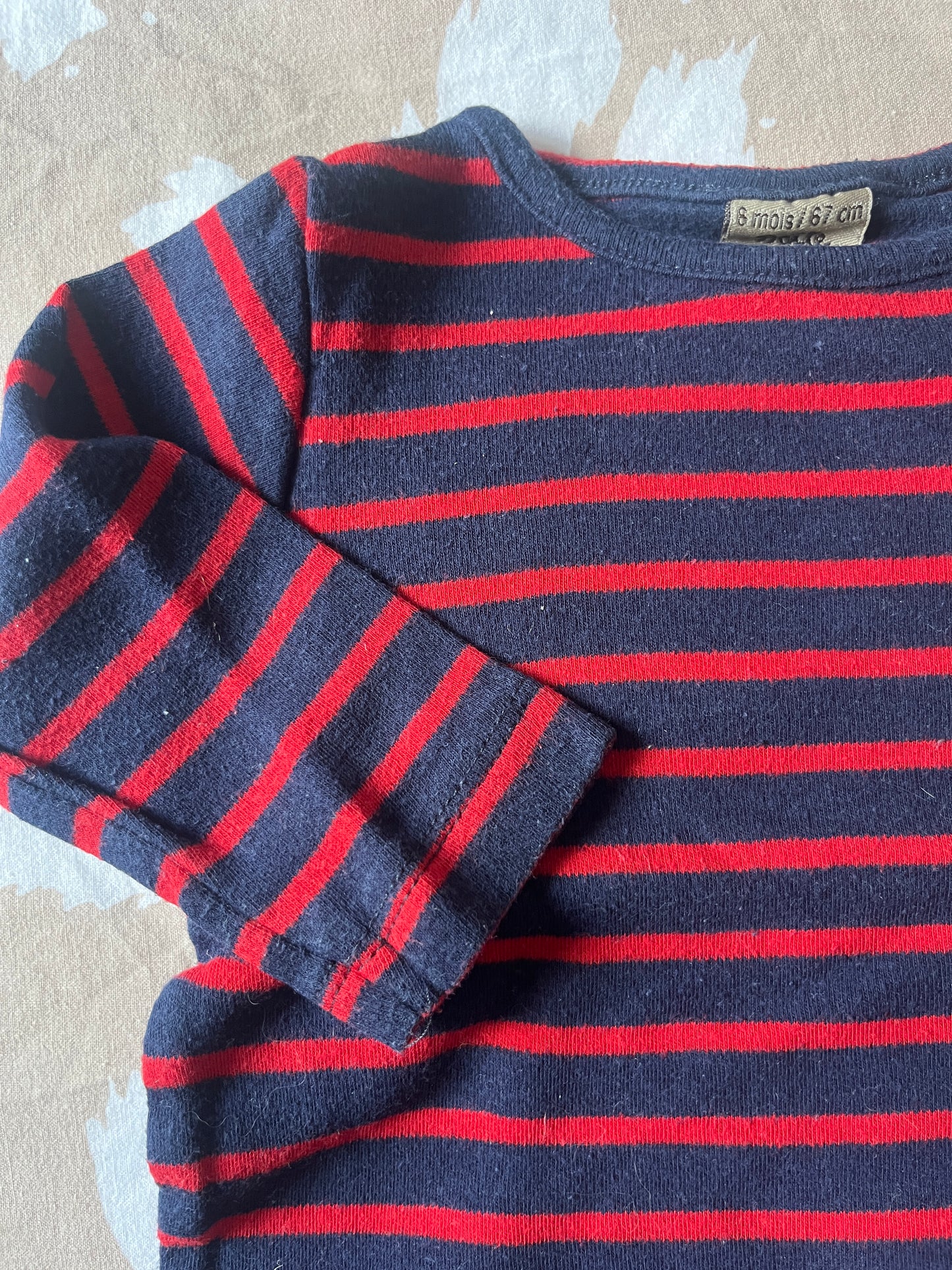 T-shirt à manches longues rayures bleues et rouges - 6 mois
