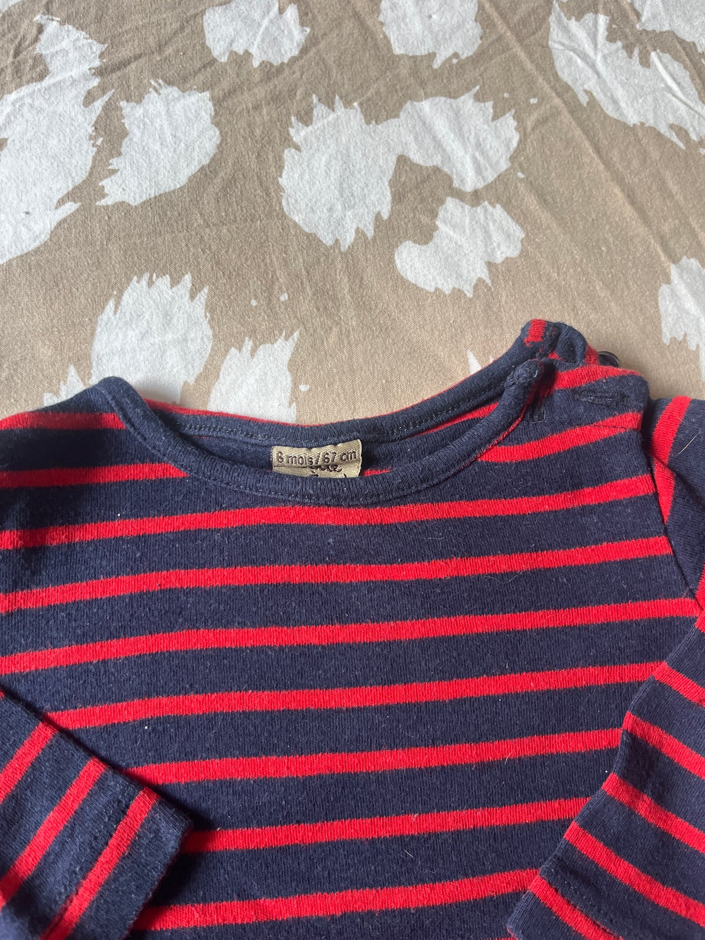 T-shirt à manches longues rayures bleues et rouges - 6 mois