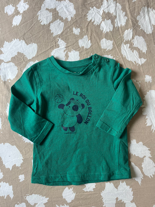 T-shirt à manches longues vert avec panda - 6 mois
