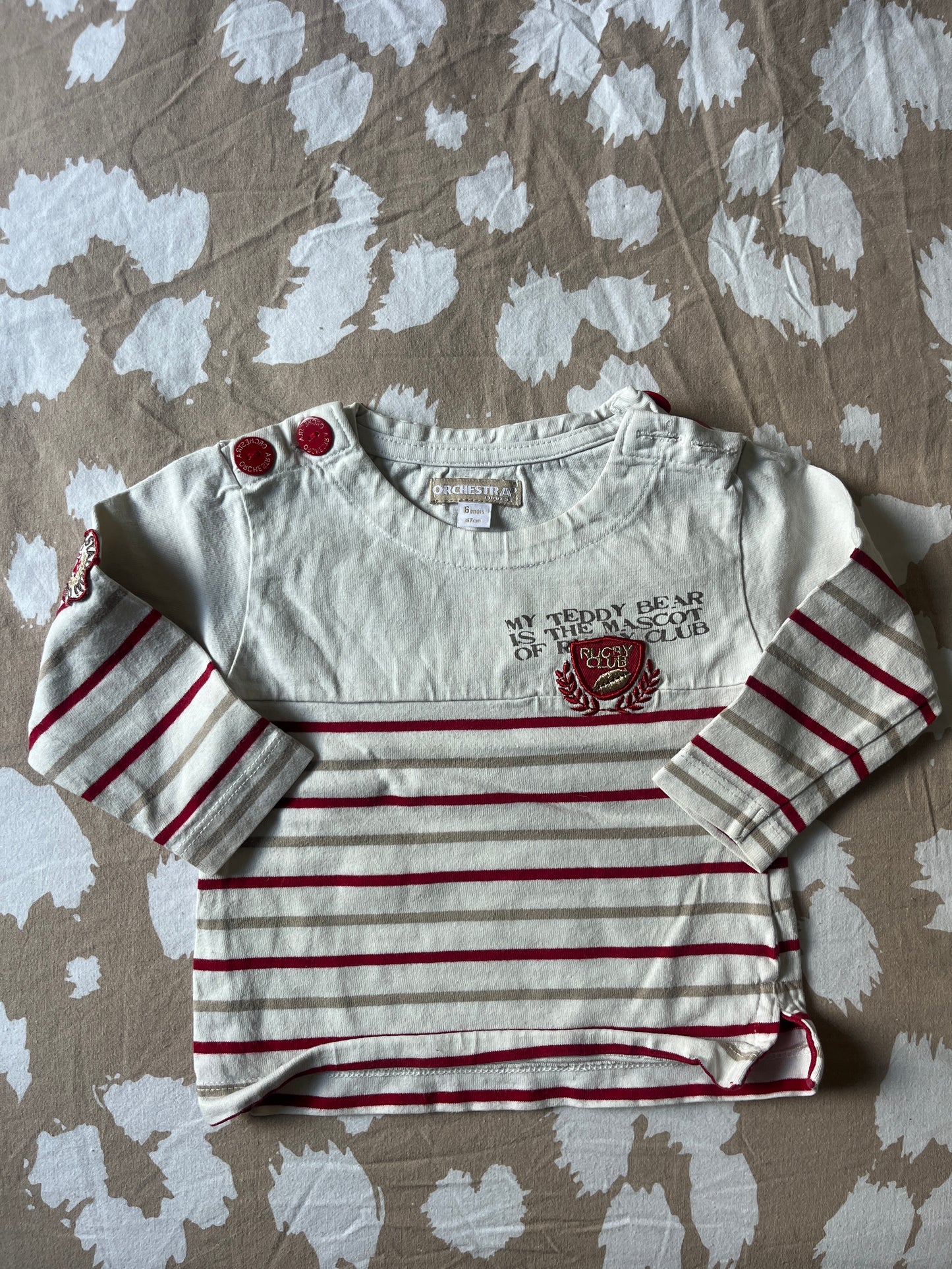 T-shirt à manches longues rayé avec blason - 6 mois