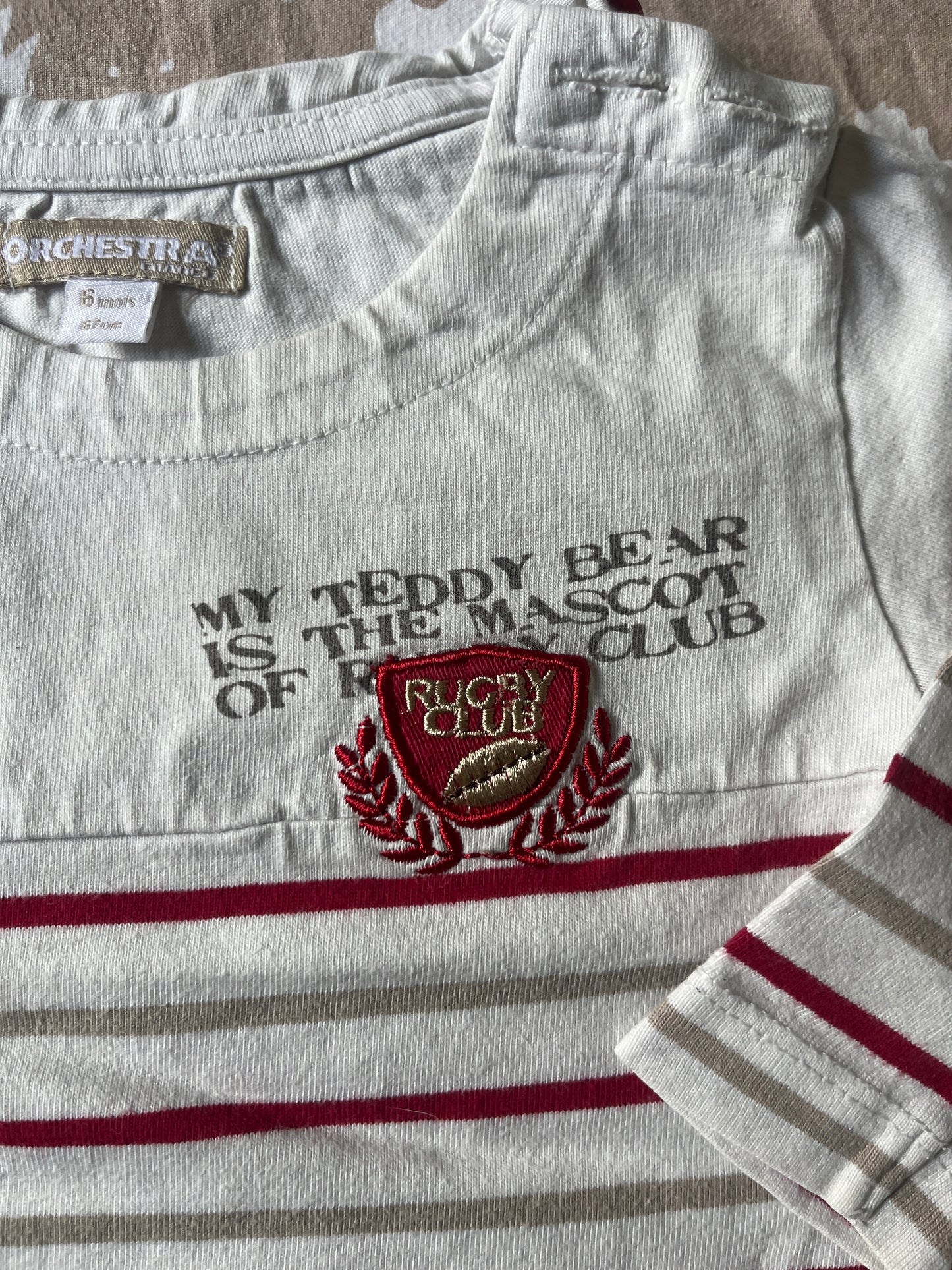 T-shirt à manches longues rayé avec blason - 6 mois
