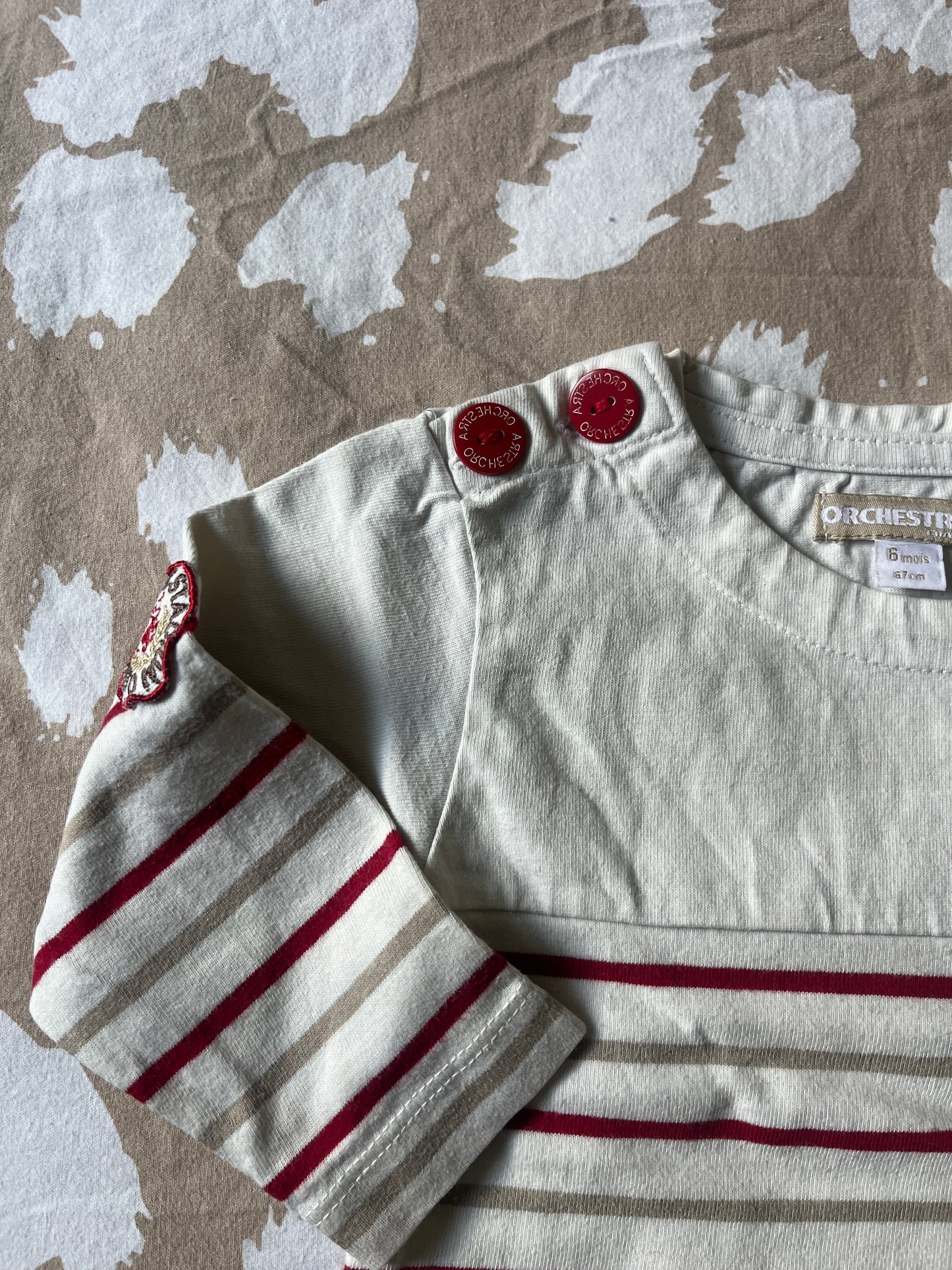 T-shirt à manches longues rayé avec blason - 6 mois