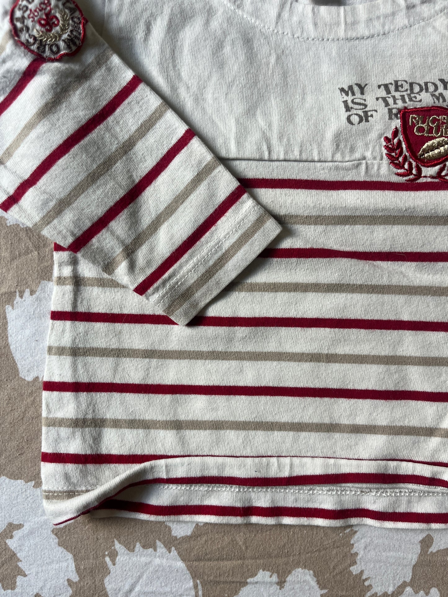 T-shirt à manches longues rayé avec blason - 6 mois