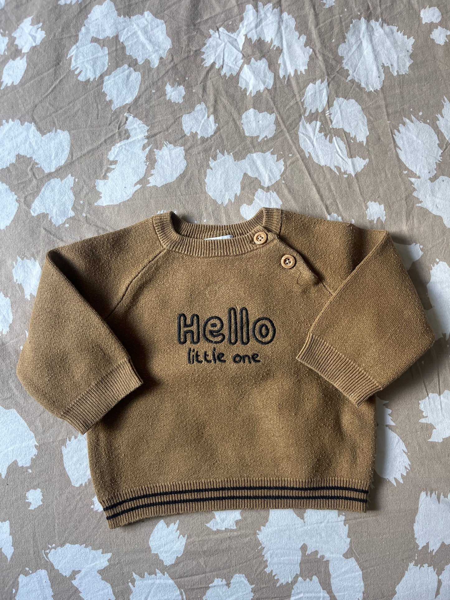 Pull marron à manches longues « hello Little one » - 6 mois