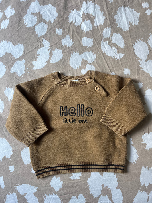 Pull marron à manches longues « hello Little one » - 6 mois