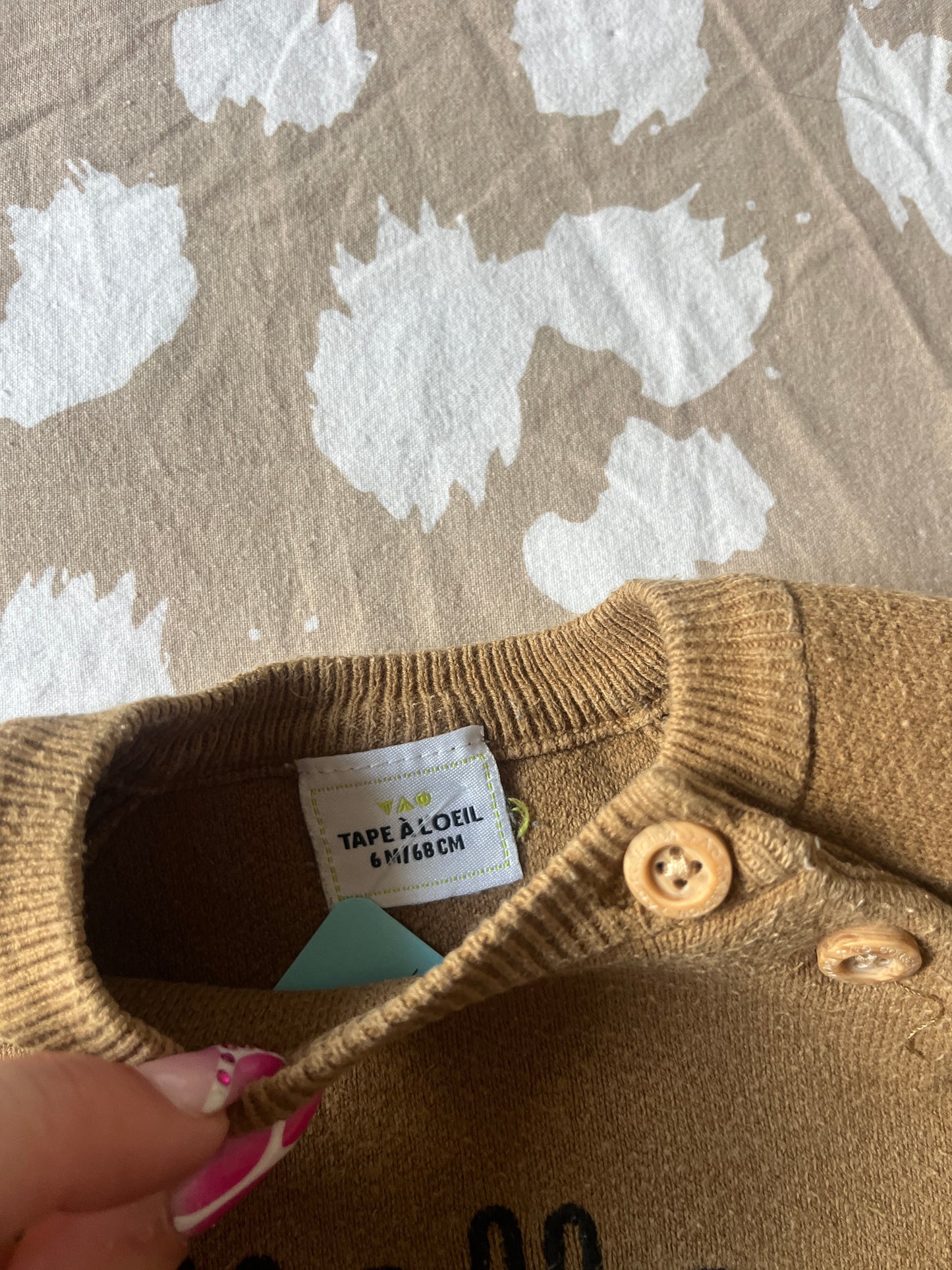 Pull marron à manches longues « hello Little one » - 6 mois