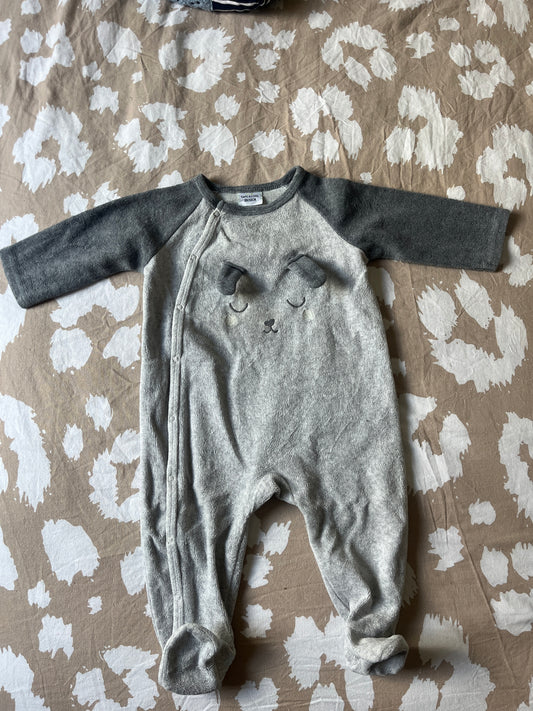 Pyjama en velours gris chien TAO - 6 mois