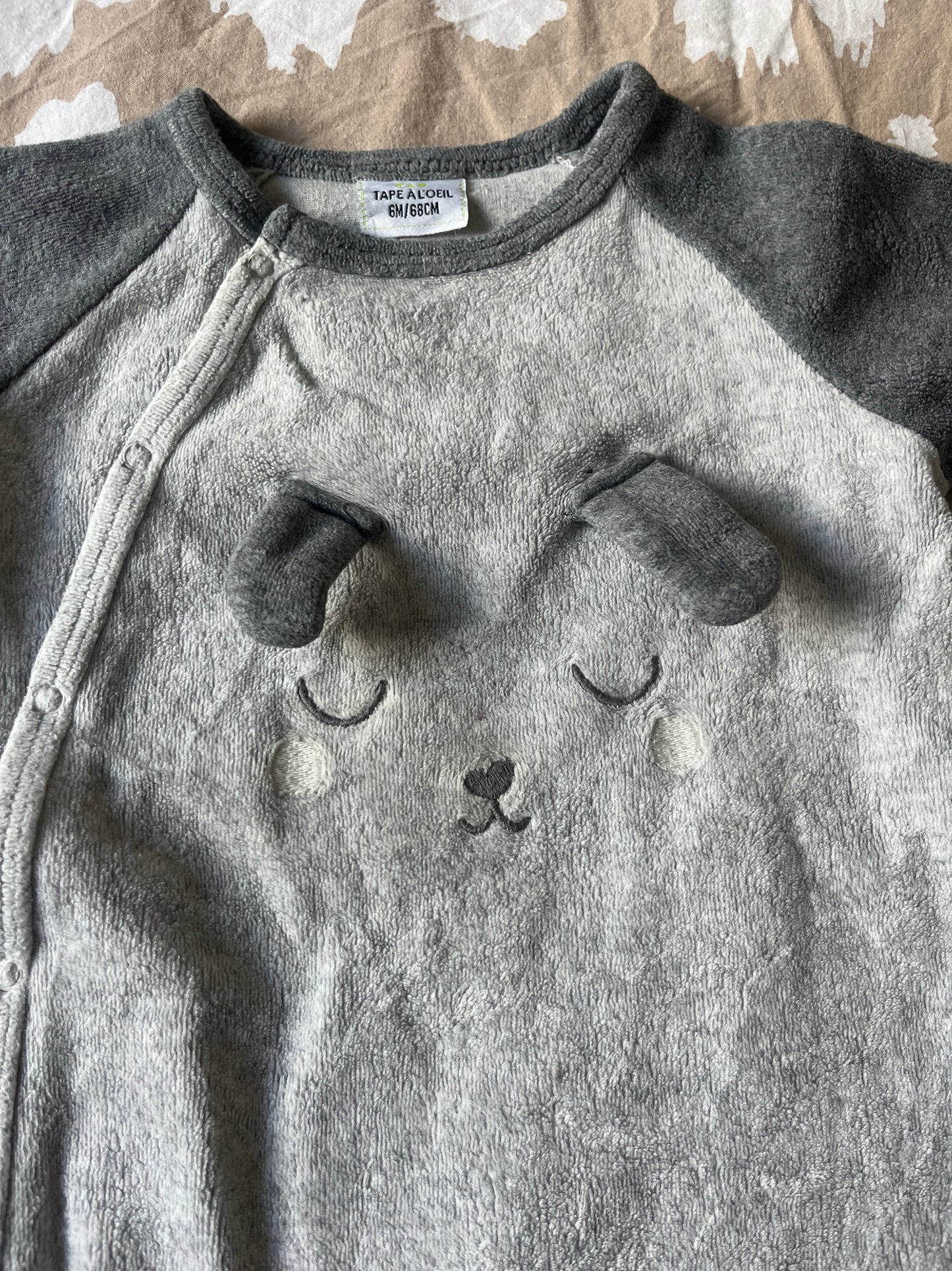 Pyjama en velours gris chien TAO - 6 mois