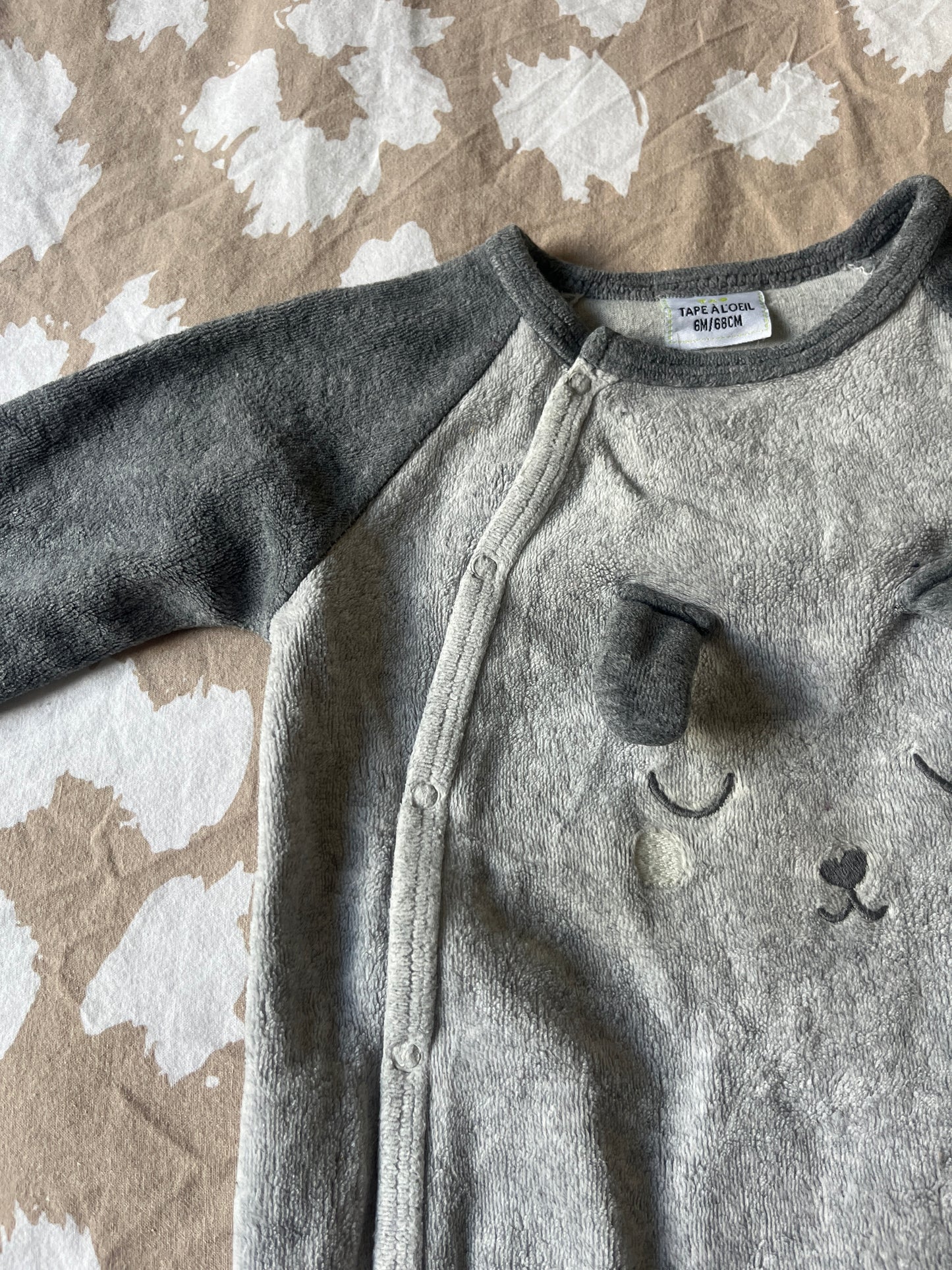 Pyjama en velours gris chien TAO - 6 mois