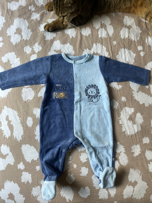 Pyjama en velours bicolore bleu lion Sucre d’Orge - 6 mois