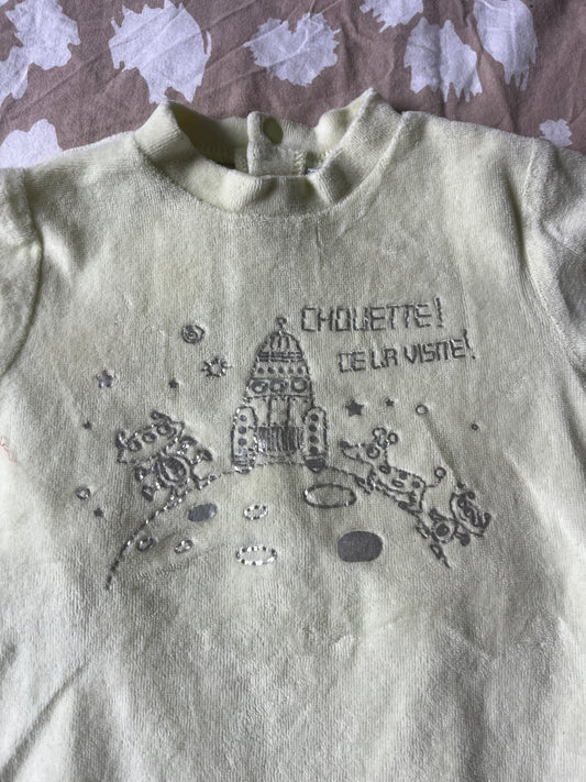 Pyjama en velours jaune/vert pâle « chouette de la visite ! » - 6 mois