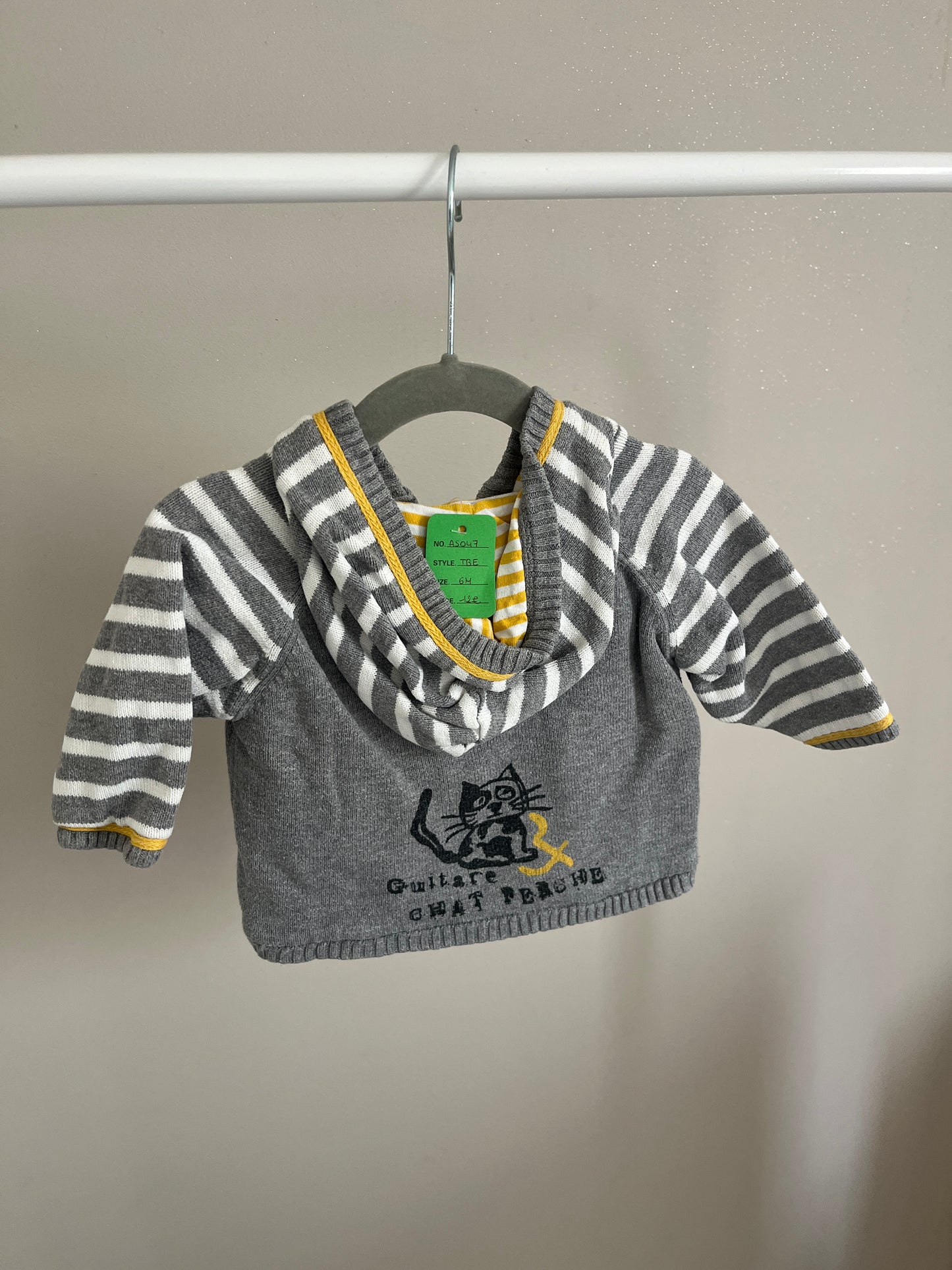 Veste grise rayée à capuche Sergent Major - 6 mois