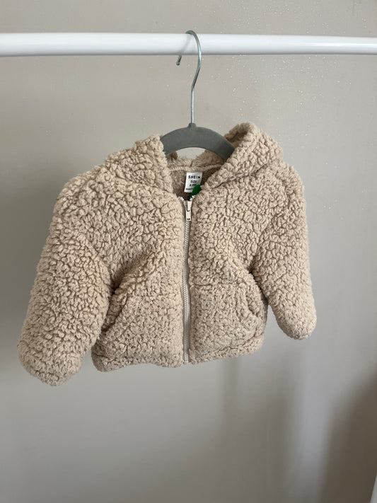 Veste beige en moumoute à capuche - 6/9 mois