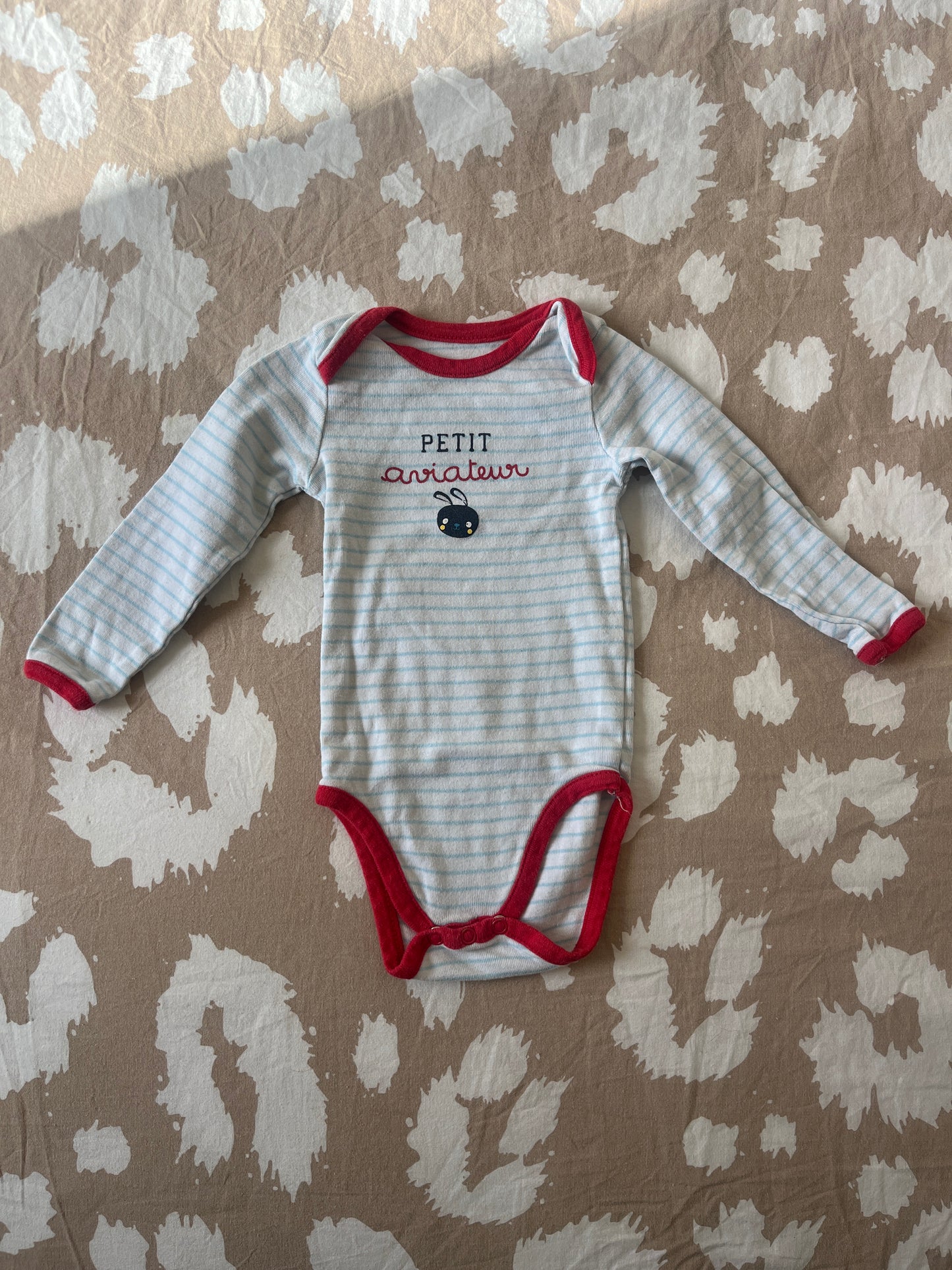 Body à manches longues blanc et bleu « petit aviateur » - 9 mois