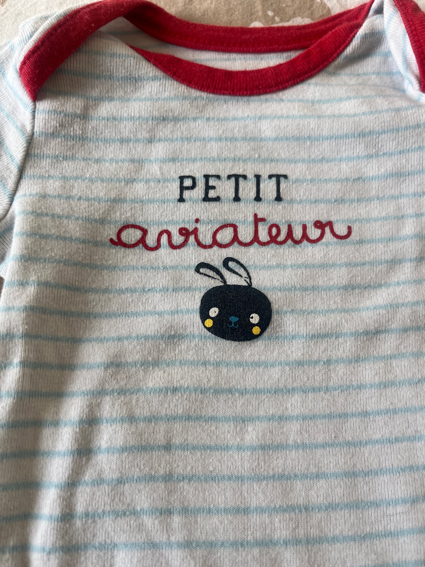 Body à manches longues blanc et bleu « petit aviateur » - 9 mois