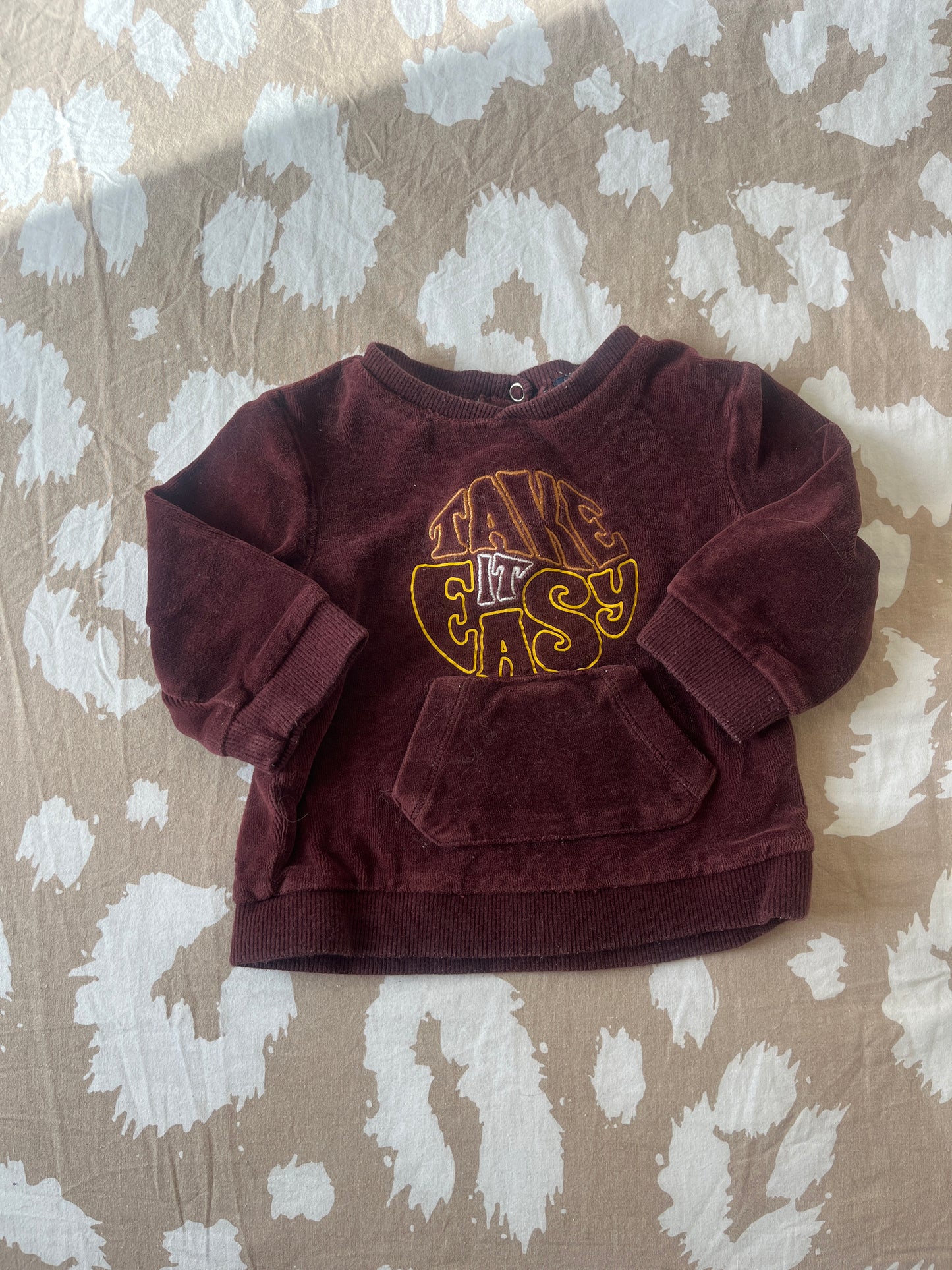 Sweat en velours à manches longues bordeaux « take it easy » - 9 mois