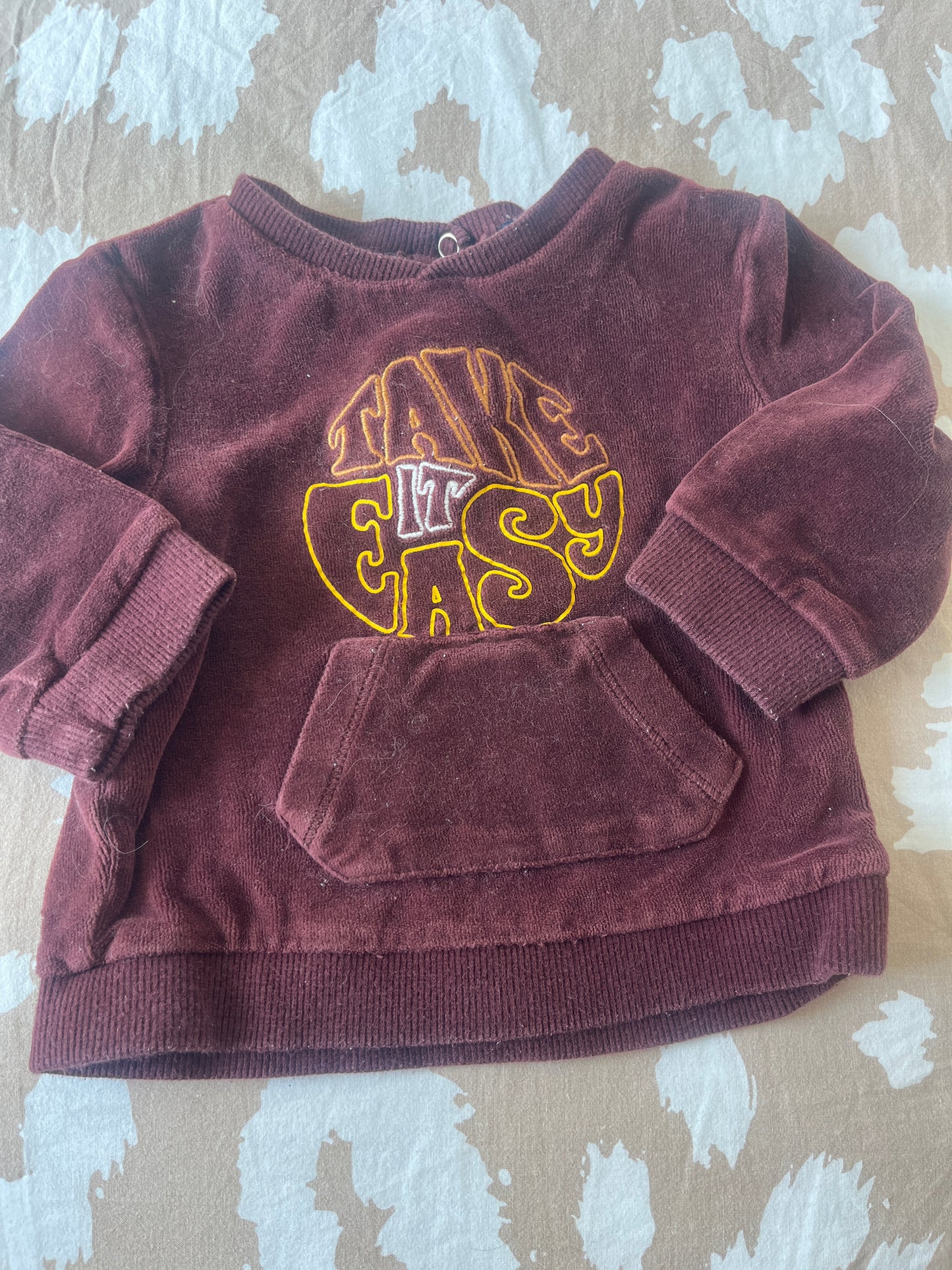 Sweat en velours à manches longues bordeaux « take it easy » - 9 mois