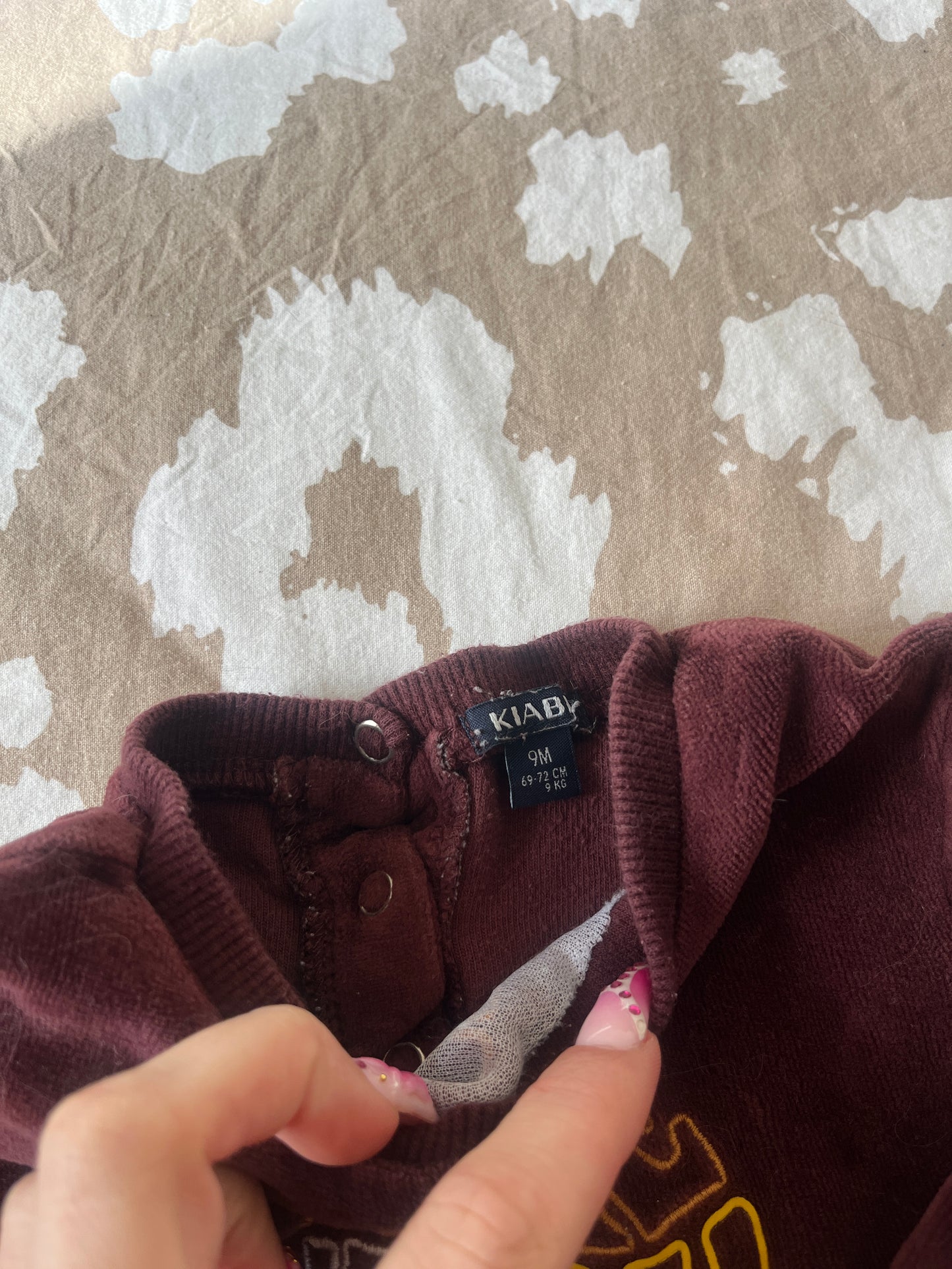 Sweat en velours à manches longues bordeaux « take it easy » - 9 mois