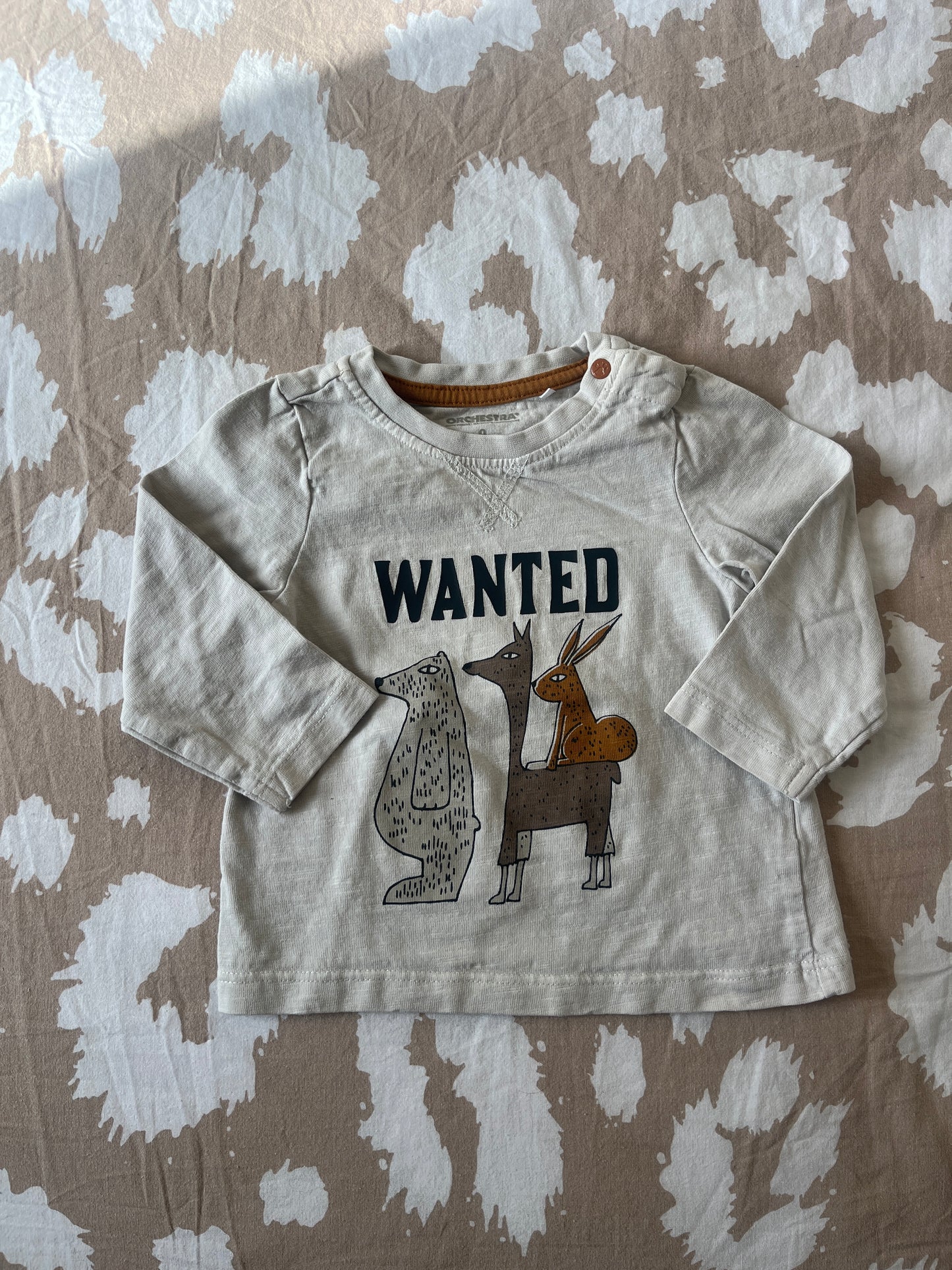 T-shirt à manches longues crème avec animaux « wanted » - 9 mois