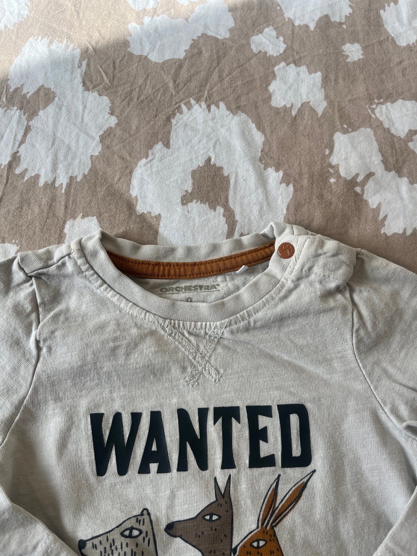 T-shirt à manches longues crème avec animaux « wanted » - 9 mois