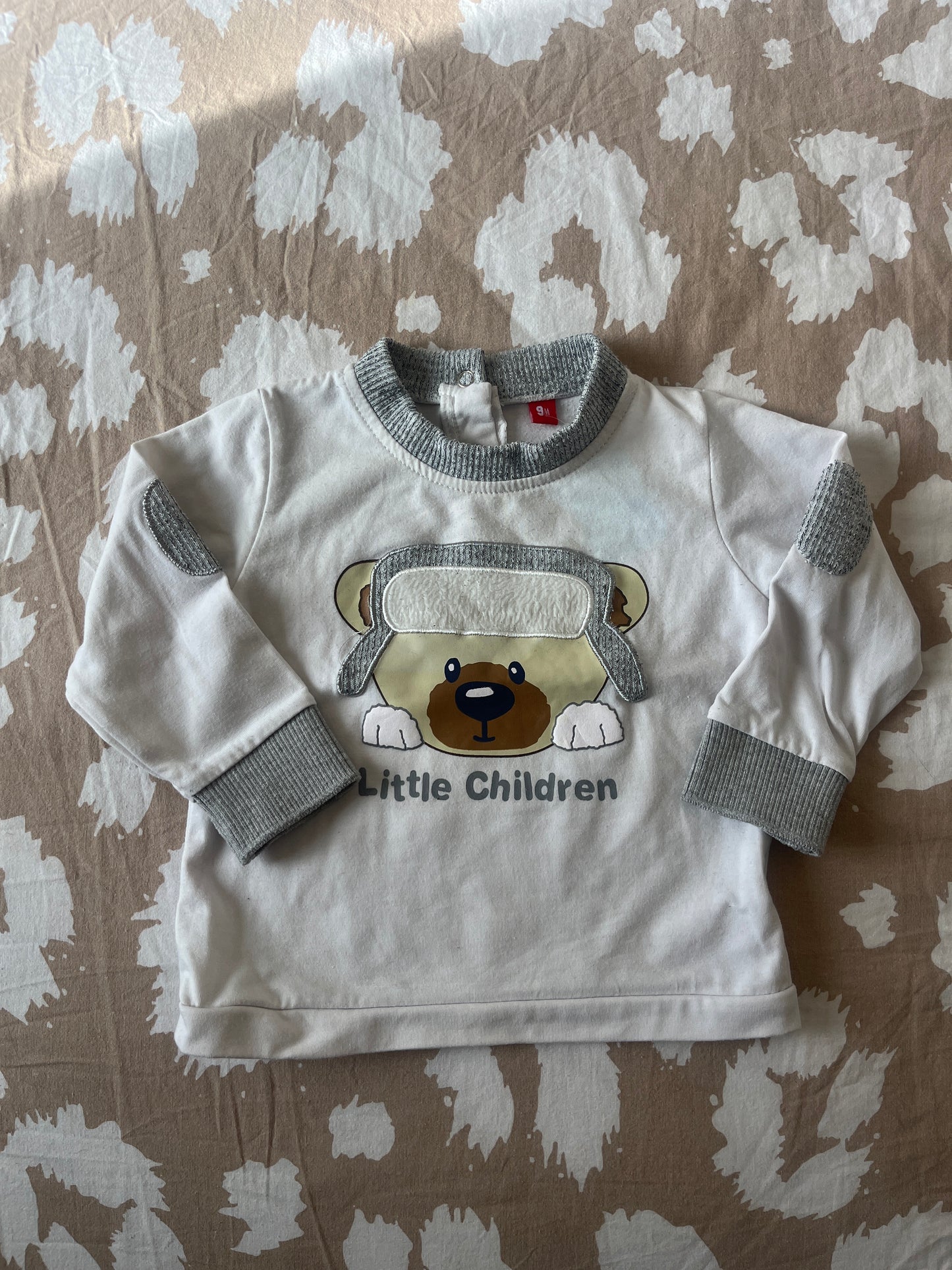 T-shirt à manches longues avec tête de chien « Little children » - 9 mois