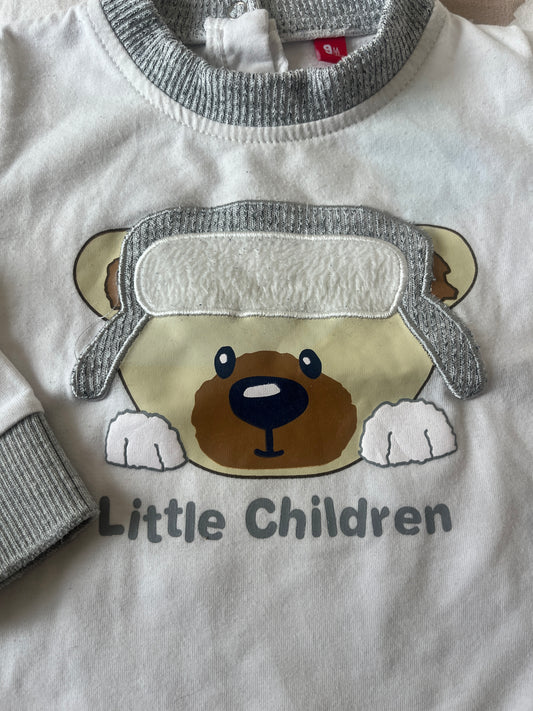T-shirt à manches longues avec tête de chien « Little children » - 9 mois