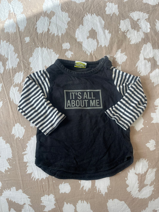 T-shirt à manches longues avec manches rayées « it’s all about me » - 9 mois
