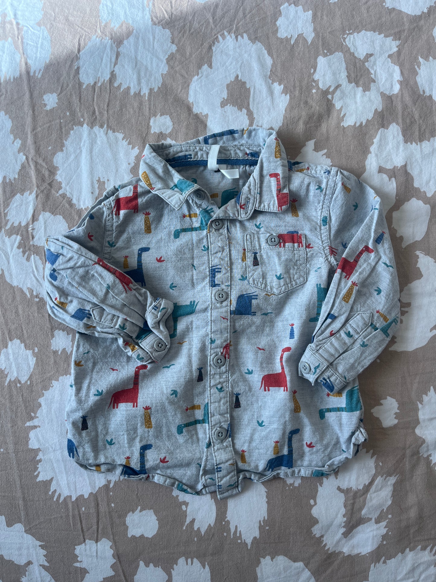 Chemise à manches longues grise avec dinosaures - 9 mois