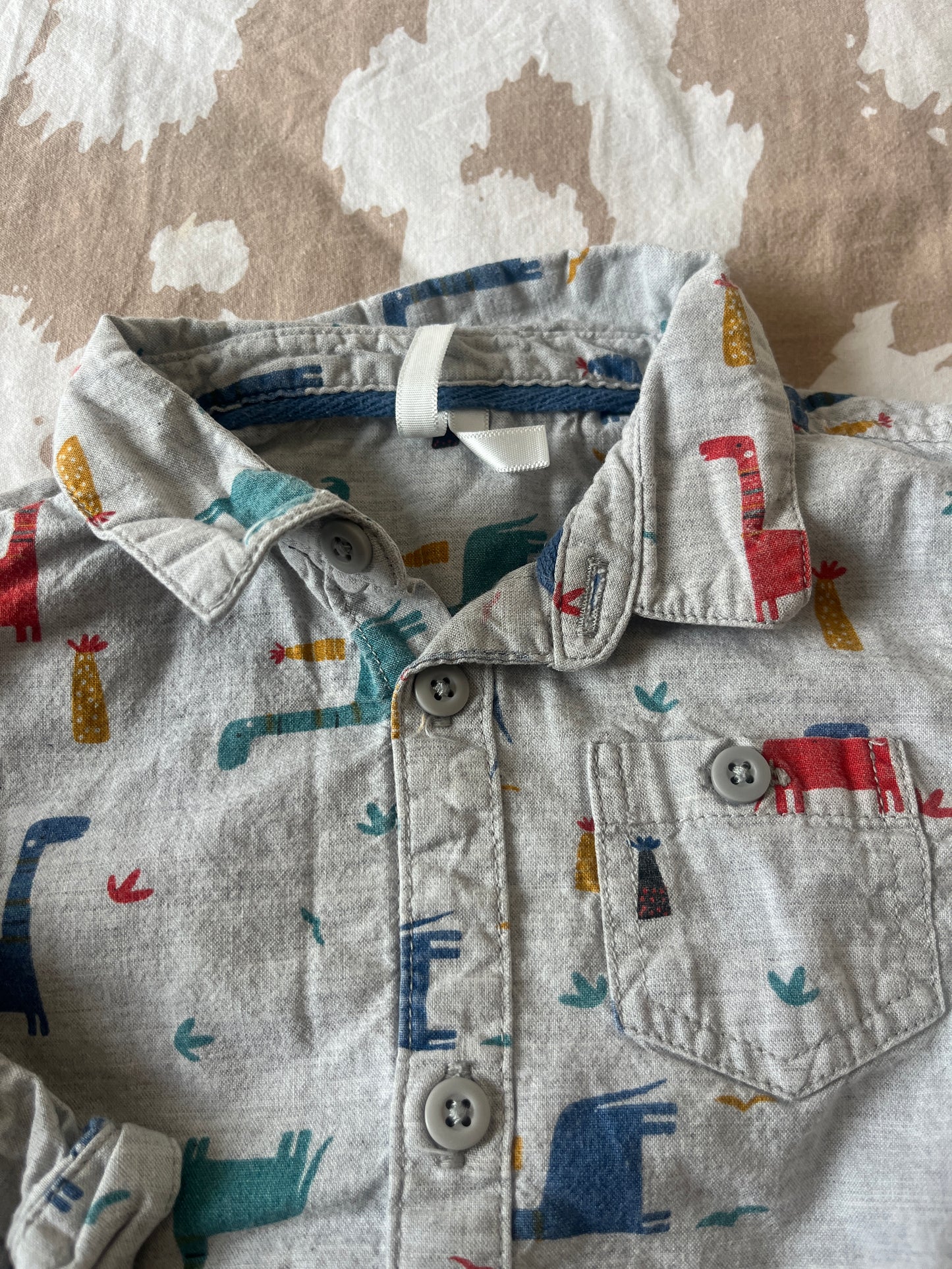 Chemise à manches longues grise avec dinosaures - 9 mois