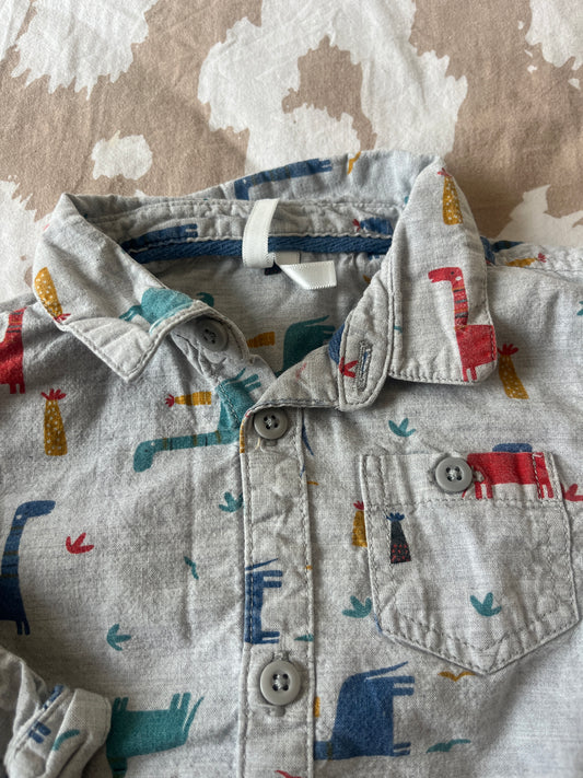 Chemise à manches longues grise avec dinosaures - 9 mois