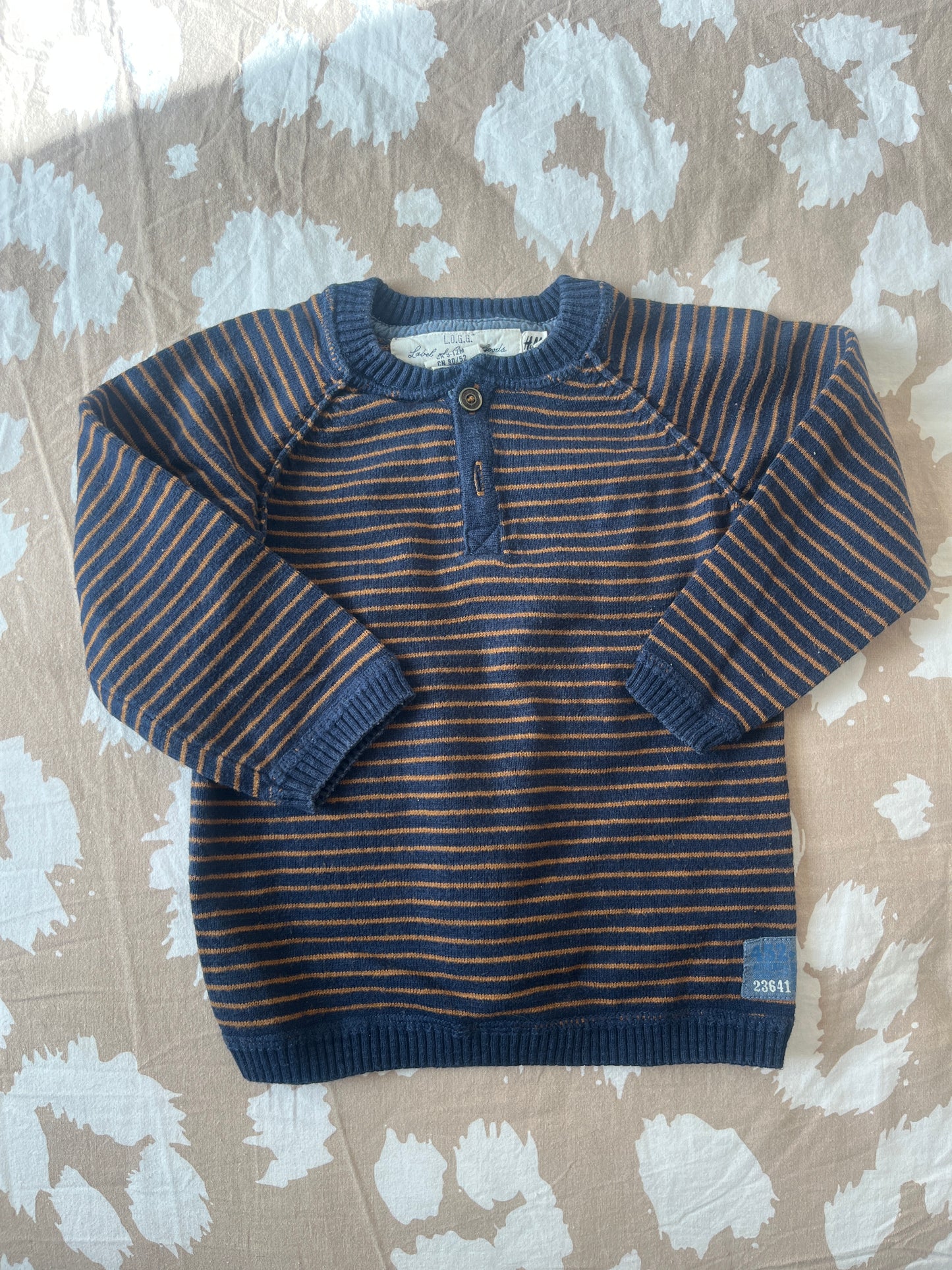 Pull à manches longues rayé marron et bleu L.O.G.G - 9 mois