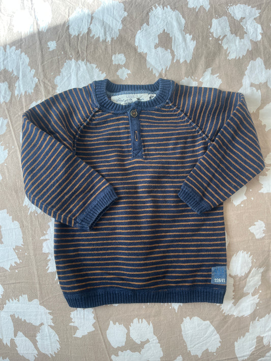 Pull à manches longues rayé marron et bleu L.O.G.G - 9 mois
