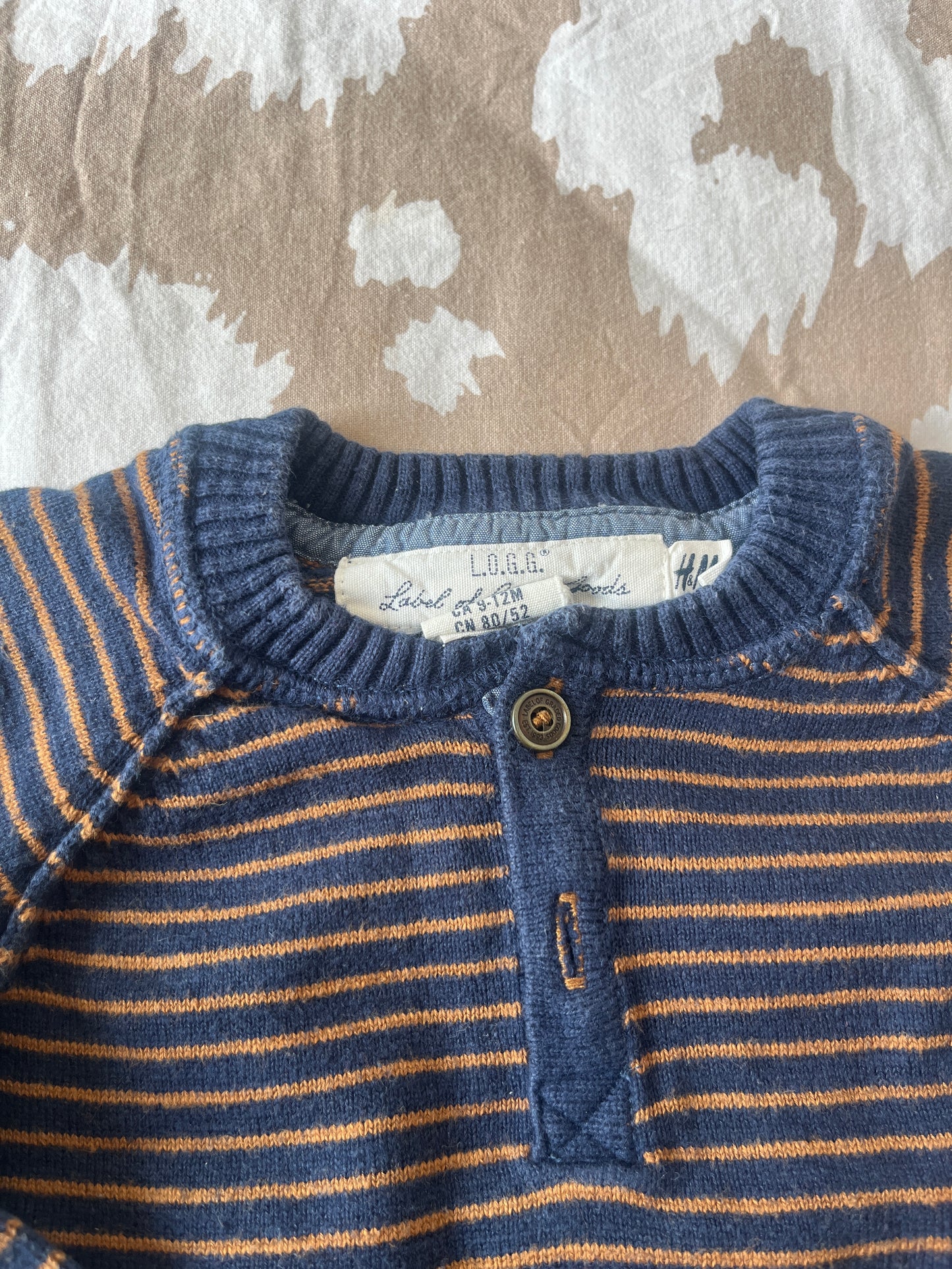 Pull à manches longues rayé marron et bleu L.O.G.G - 9 mois
