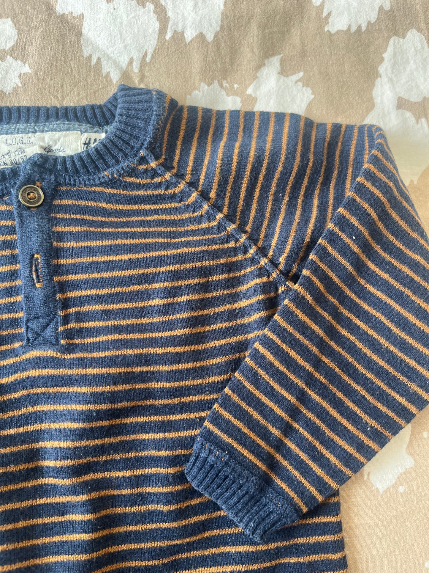 Pull à manches longues rayé marron et bleu L.O.G.G - 9 mois