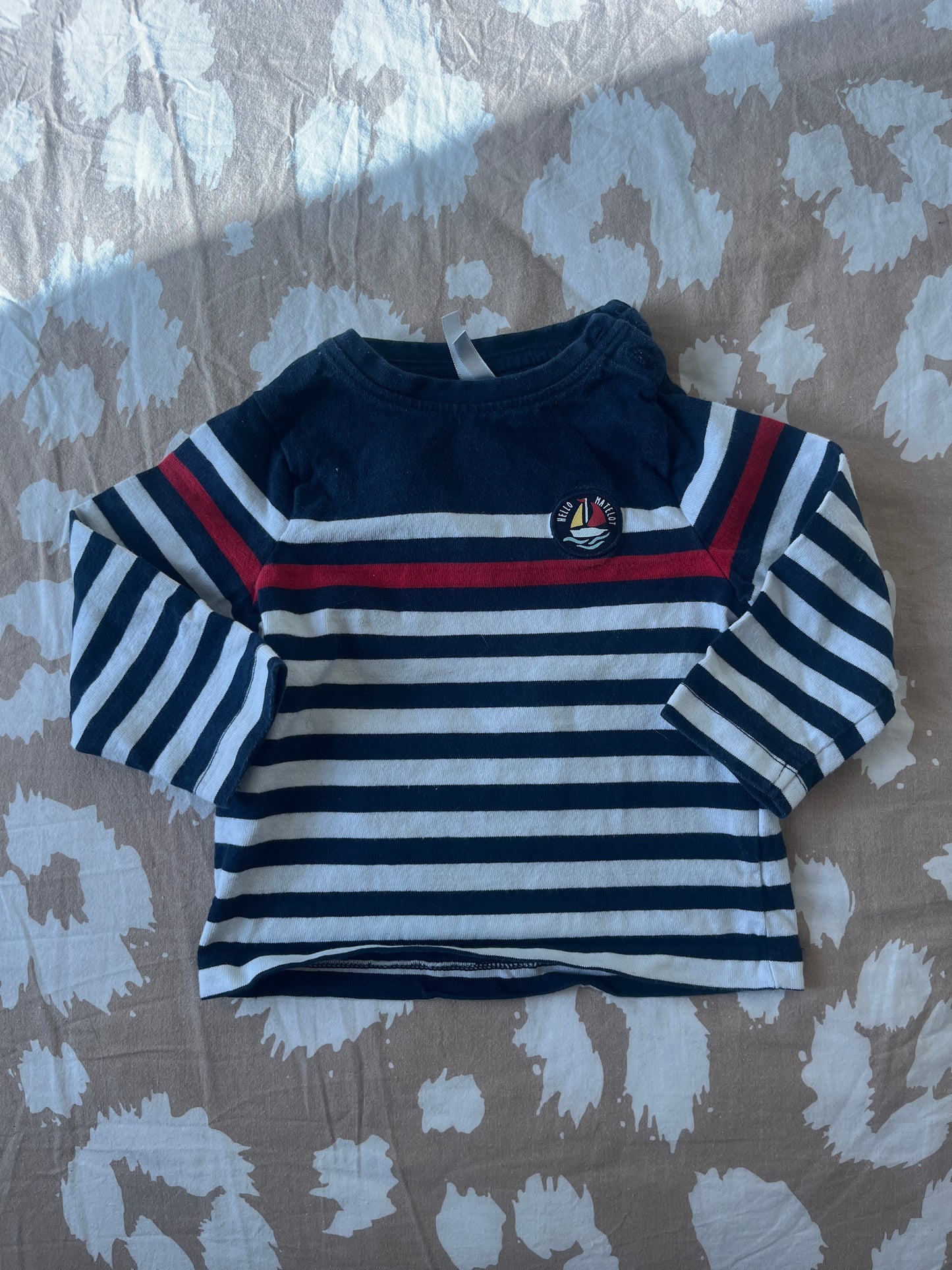 T-shirt à manches longues à rayures avec bateau - 12 mois