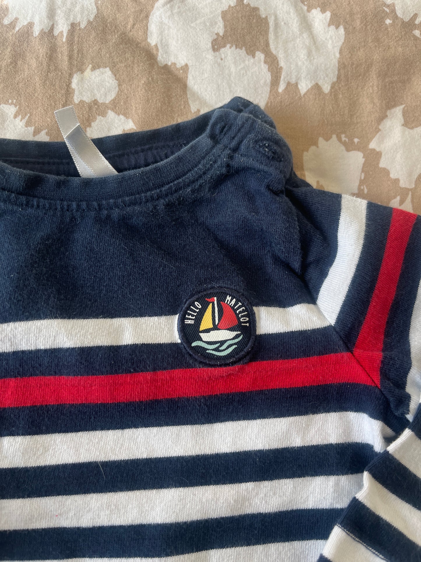 T-shirt à manches longues à rayures avec bateau - 12 mois
