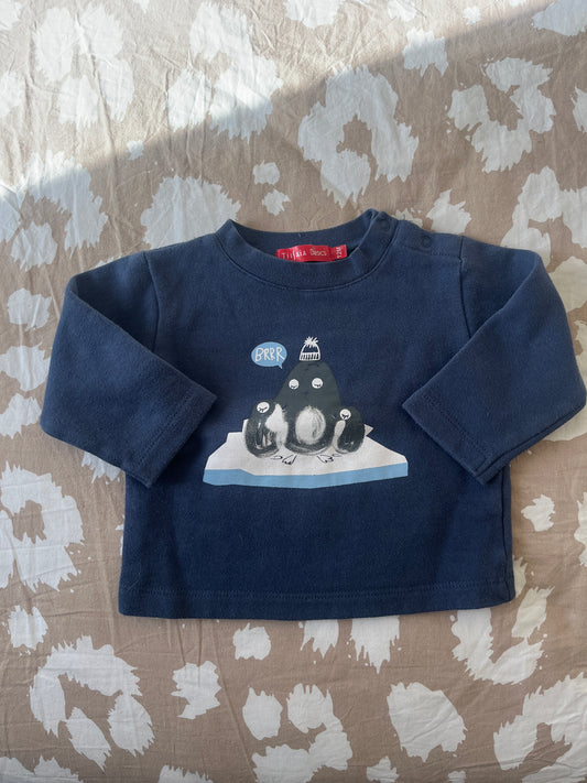 Sweat à manches longues bleu avec pingouins - 12 mois